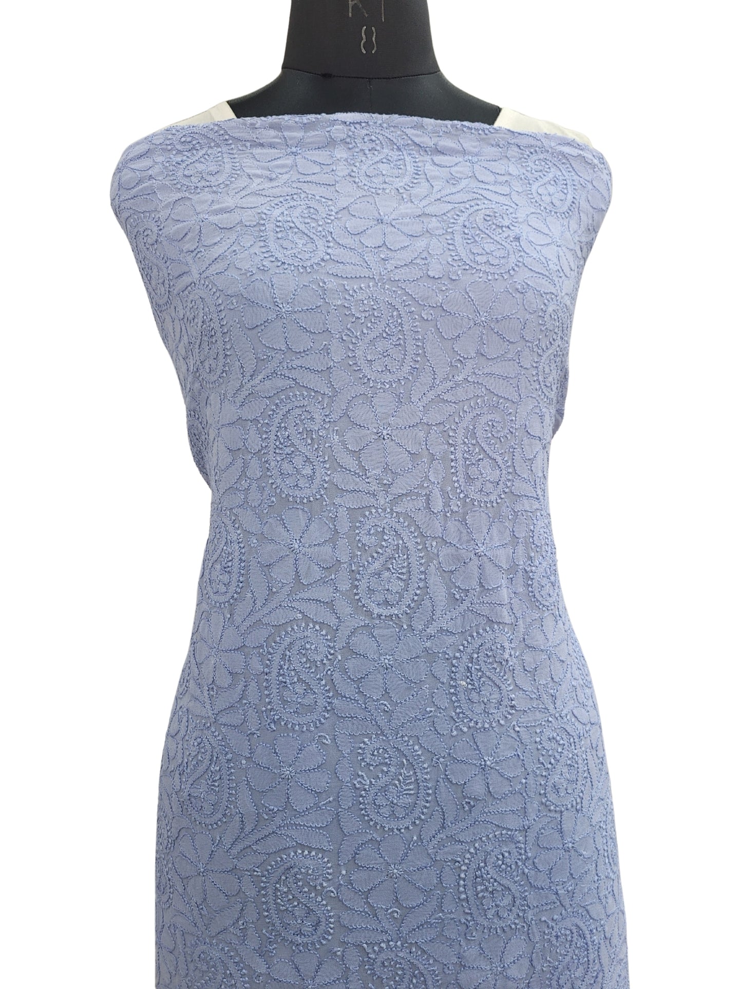 Shyamal Chikan Hand Embroidered Blue Viscose Georgette Lucknowi Chikankari Unstitched Kurta Piece- S19677