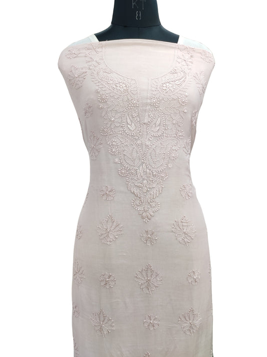 Shyamal Chikan Hand Embroidered Tusser Beige Muslin Lucknowi Chikankari Unstitched Kurta Piece - S26307