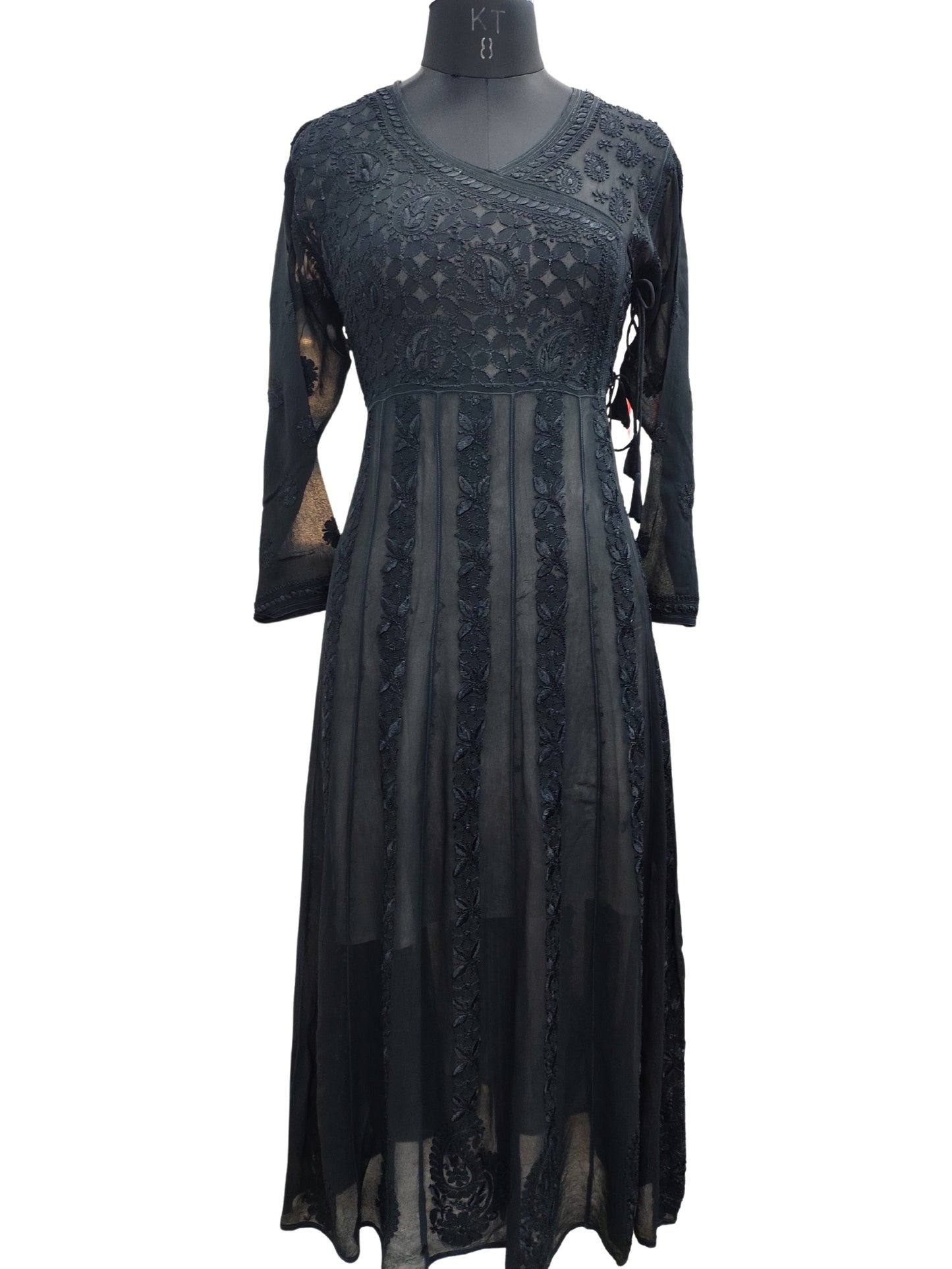 Shyamal Chikan Hand Embroidered Black Viscose Georgette Lucknowi Chikankari Anarkali Gown - S19527
