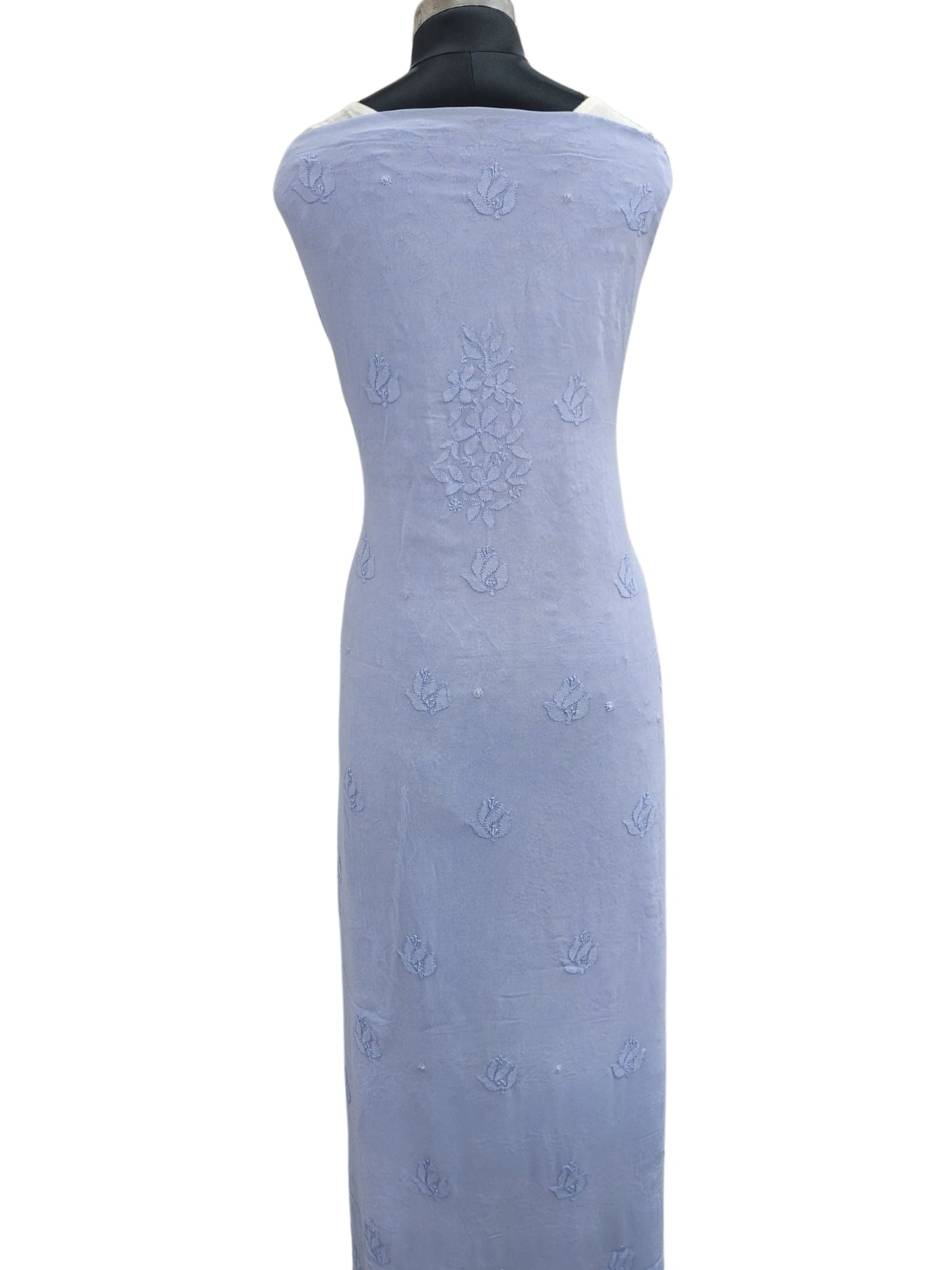 Shyamal Chikan Hand Embroidered Blue Viscose Georgette Lucknowi Chikankari Unstitched Kurta Piece- S19677