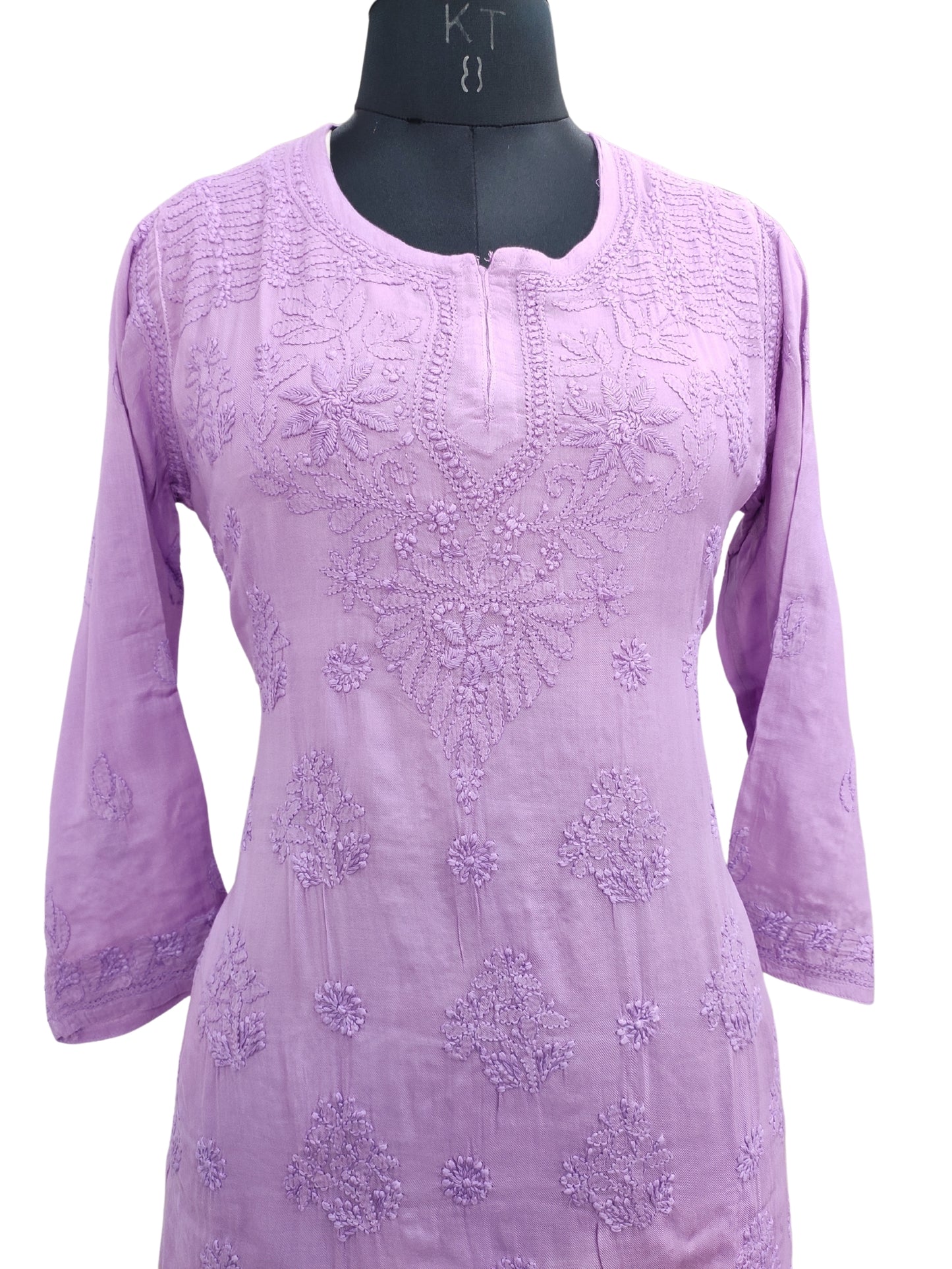 Shyamal Chikan Hand Embroidered Purple Pure Cotton Lucknowi Chikankari Short Top- S22935