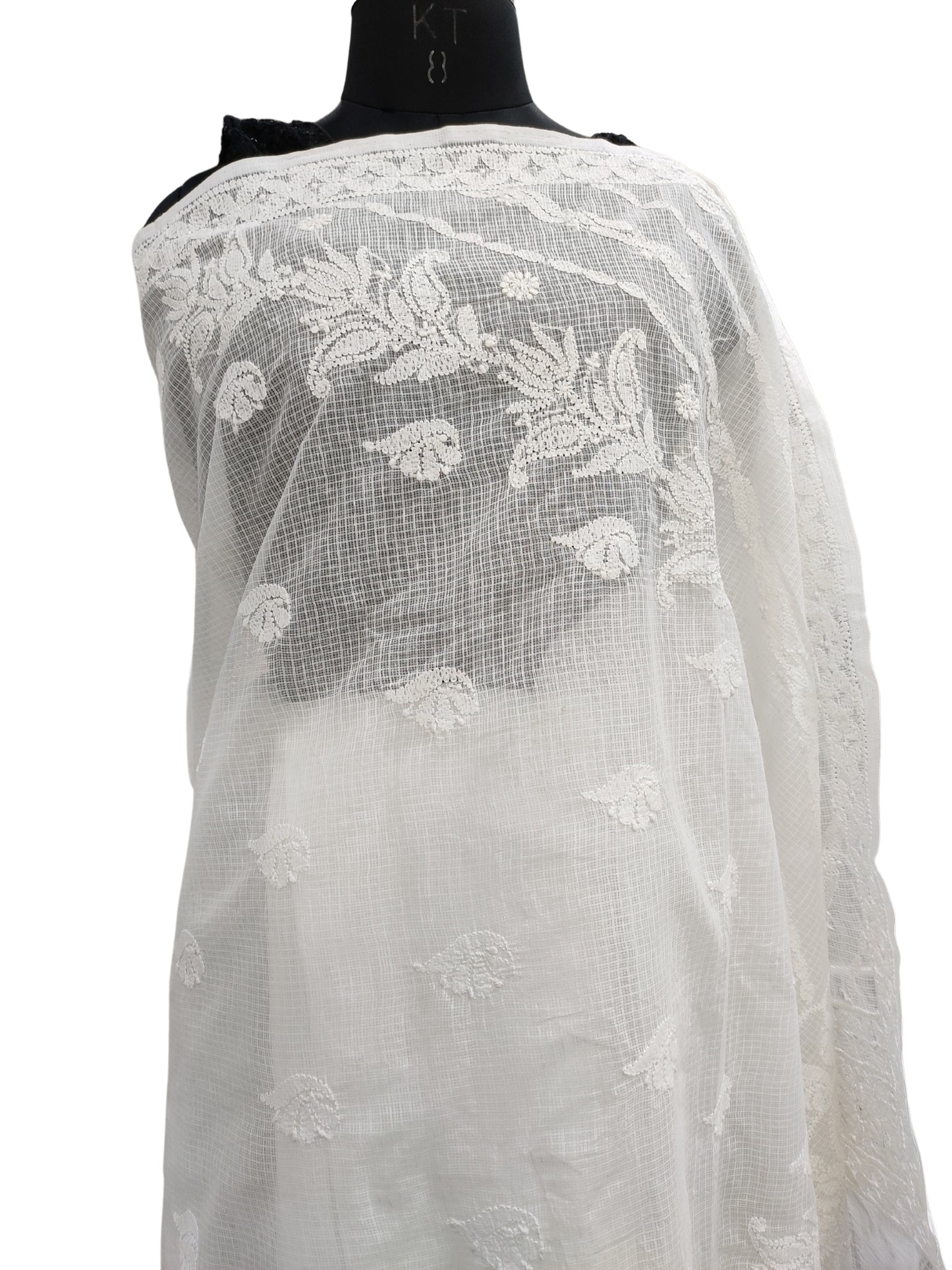 Shyamal Chikan Hand Embroidered White Kota Cotton Lucknowi Chikankari Saree With Blouse Piece - S22628