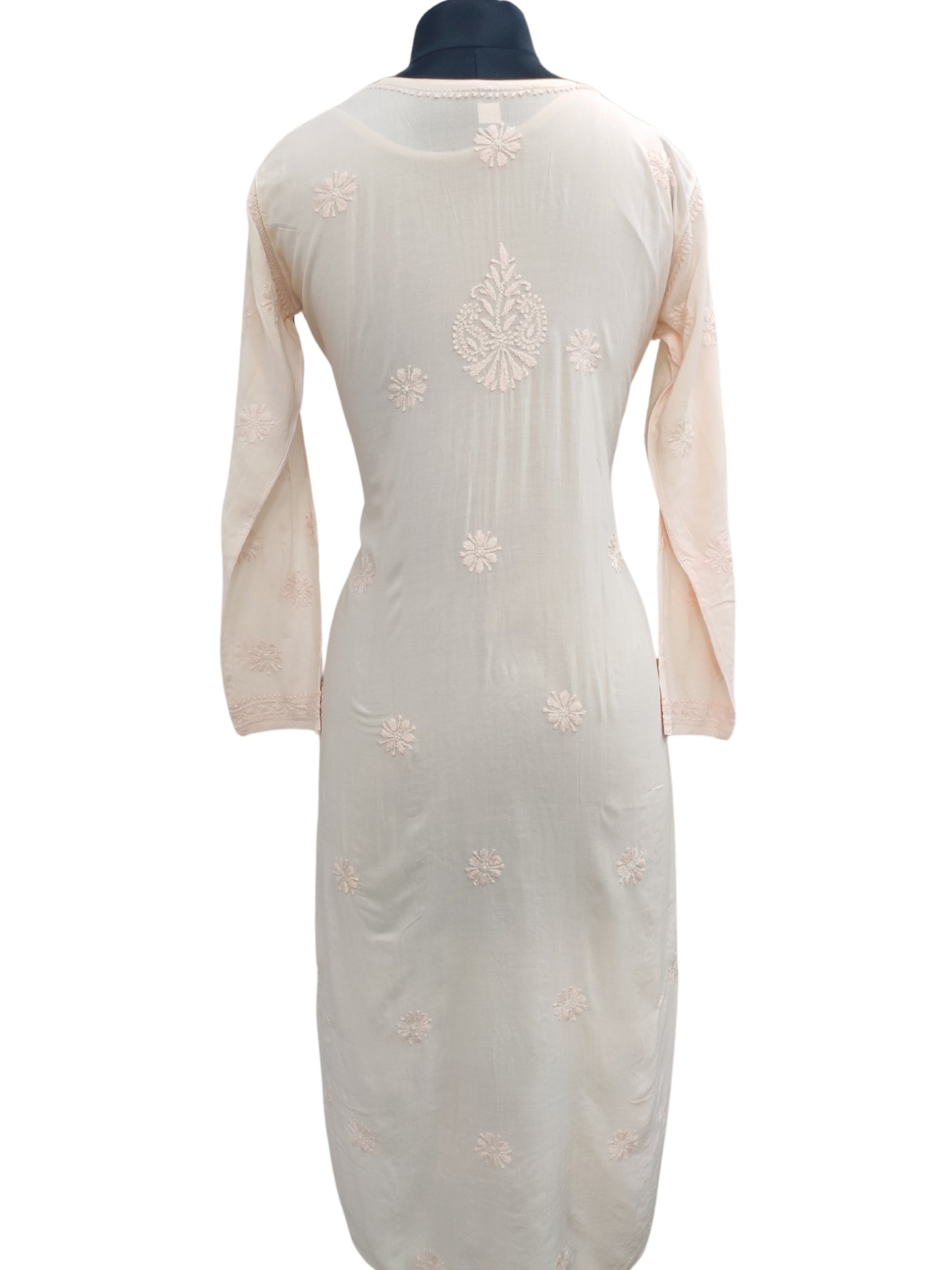 Shyamal Chikan Hand Embroidered Peach Modal Cotton Lucknowi Chikankari Kurti - S22800