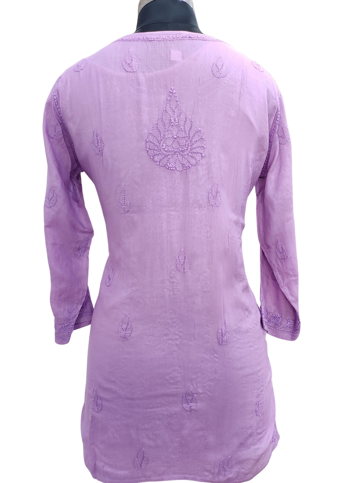 Shyamal Chikan Hand Embroidered Purple Pure Cotton Lucknowi Chikankari Short Top- S22935