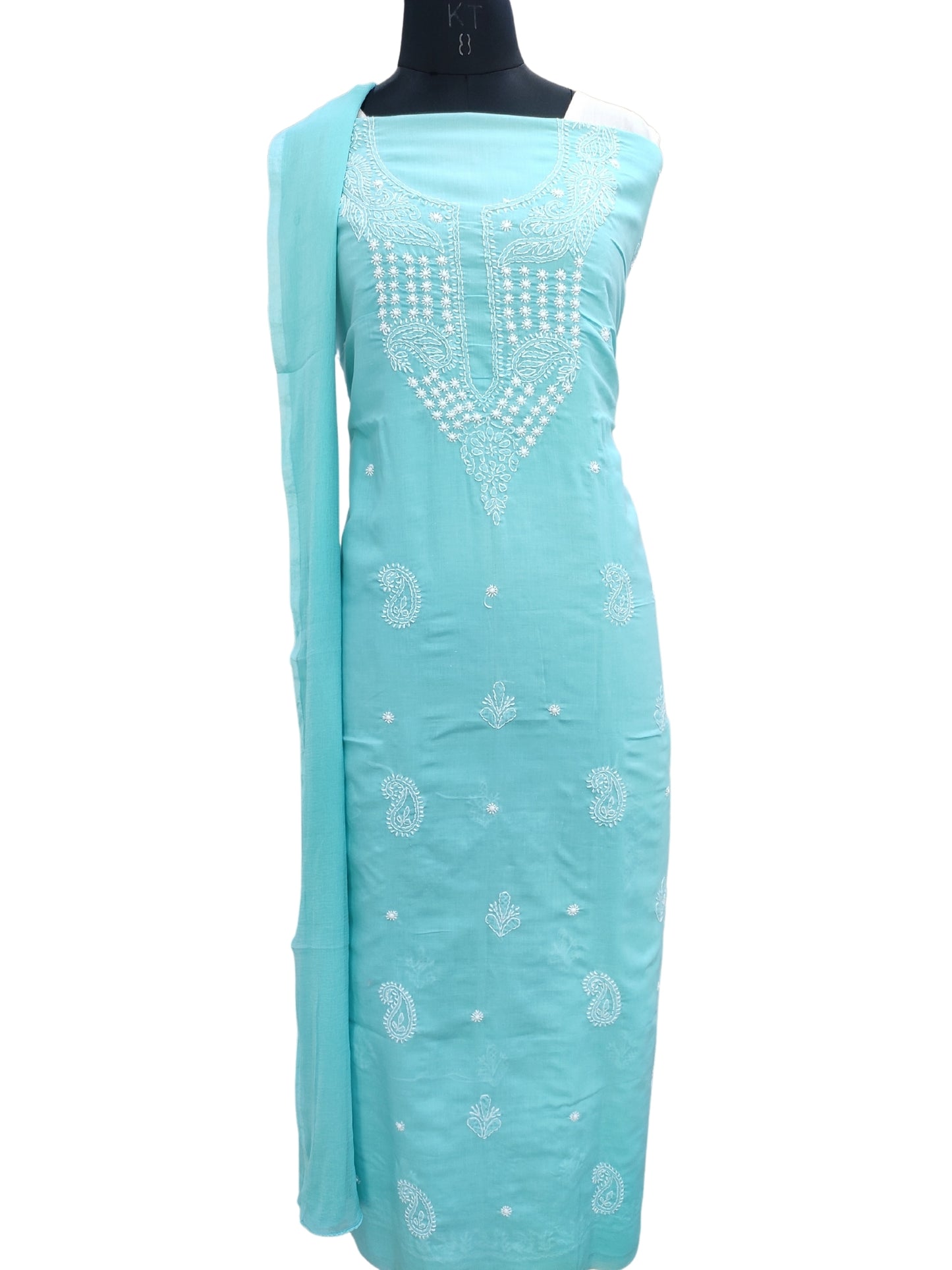 Shyamal Chikan Hand Embroidered Blue Cotton Lucknowi Chikankari Unstitched Suit Piece 24210