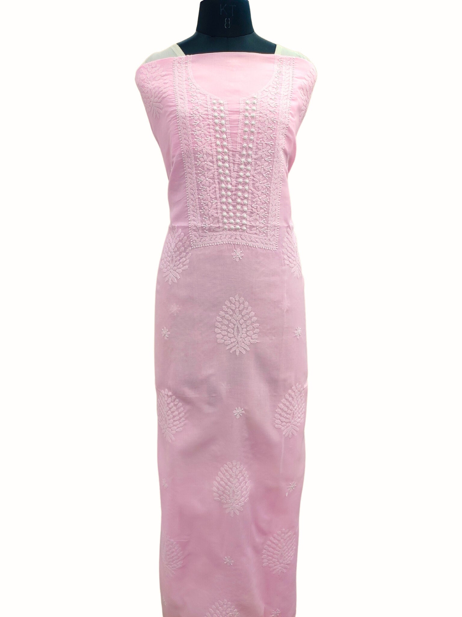 Shyamal Chikan Hand Embroidered Pink Cotton Lucknowi Chikankari Unstitched Kurta Piece - S18986