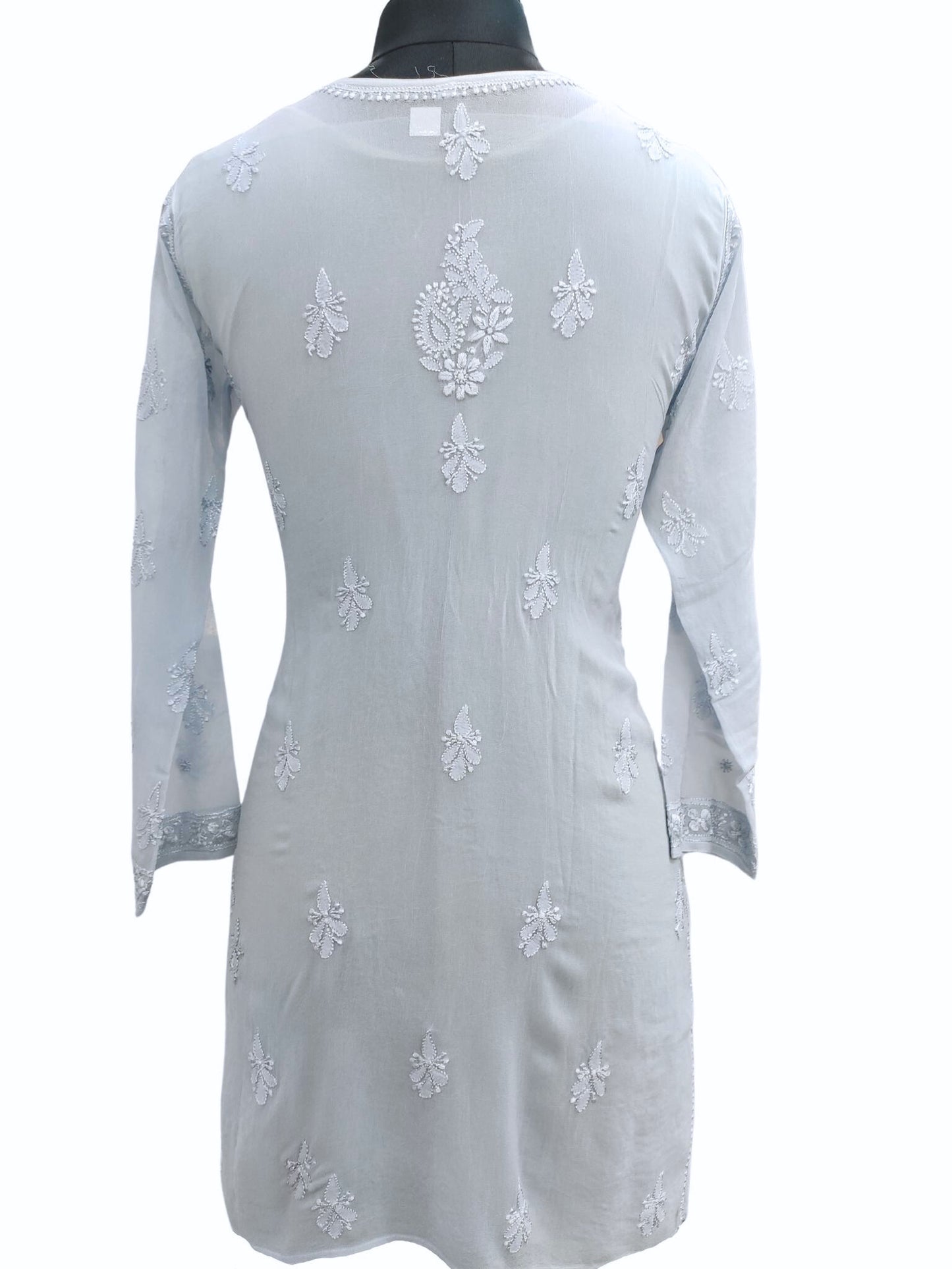 Shyamal Chikan Hand Embroidered Blue Viscose Georgette Lucknowi Chikankari Short Top - S19624