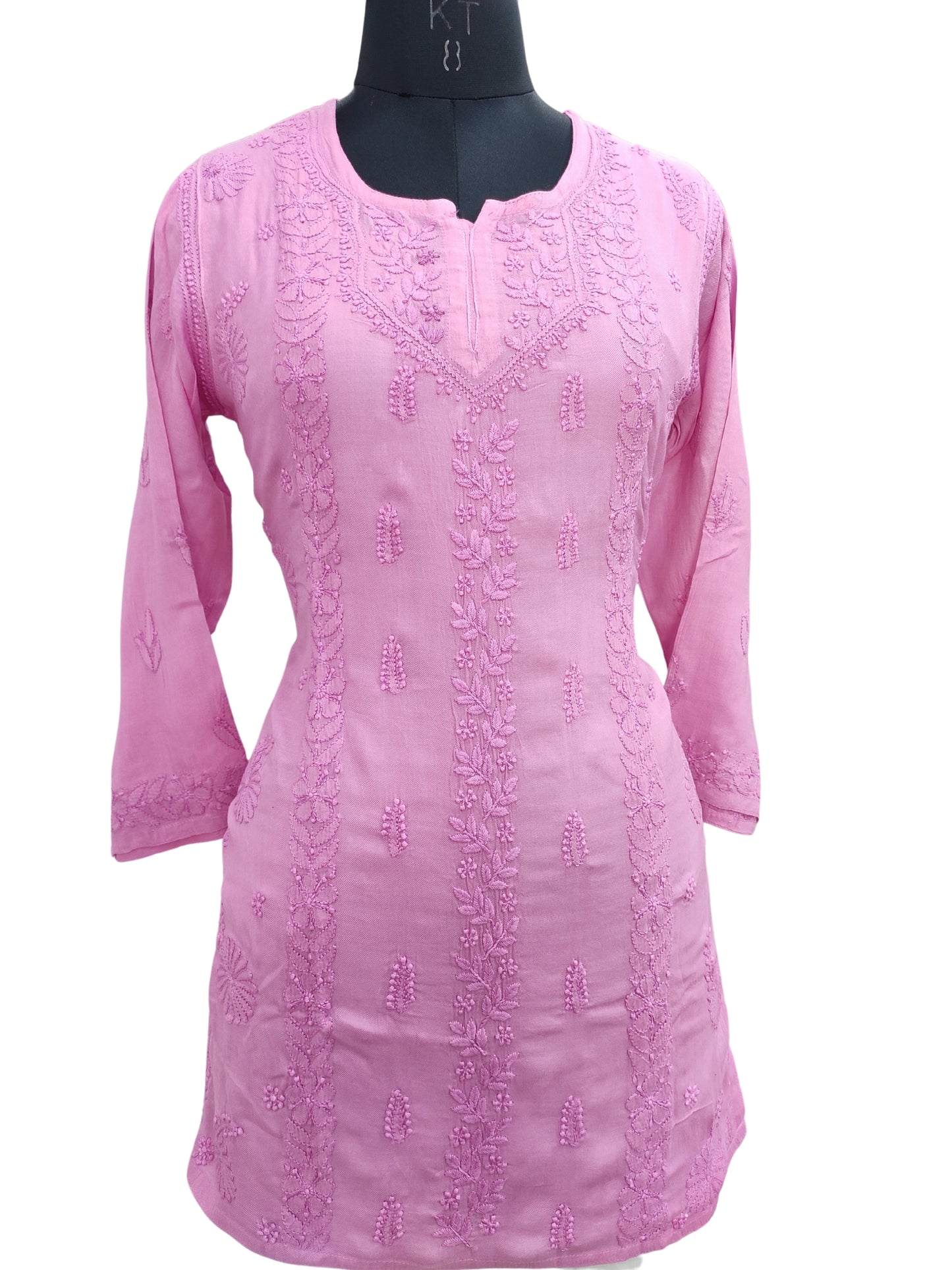 Shyamal Chikan Hand Embroidered Pink Pure Cotton Lucknowi Chikankari Short Top- S22950