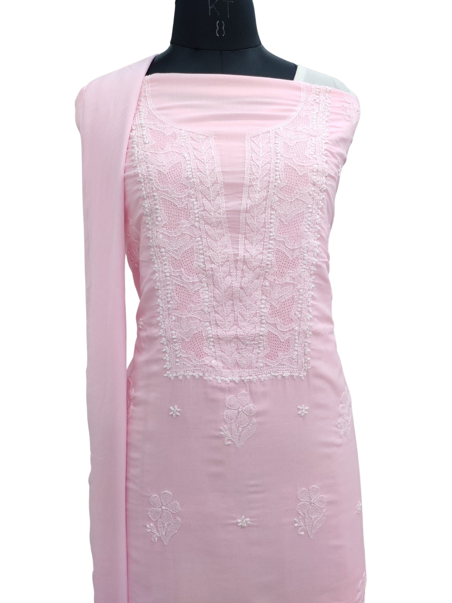 Shyamal Chikan Hand Embroidered Pink Cotton Lucknowi Chikankari Unstitched Suit Piece - S25272