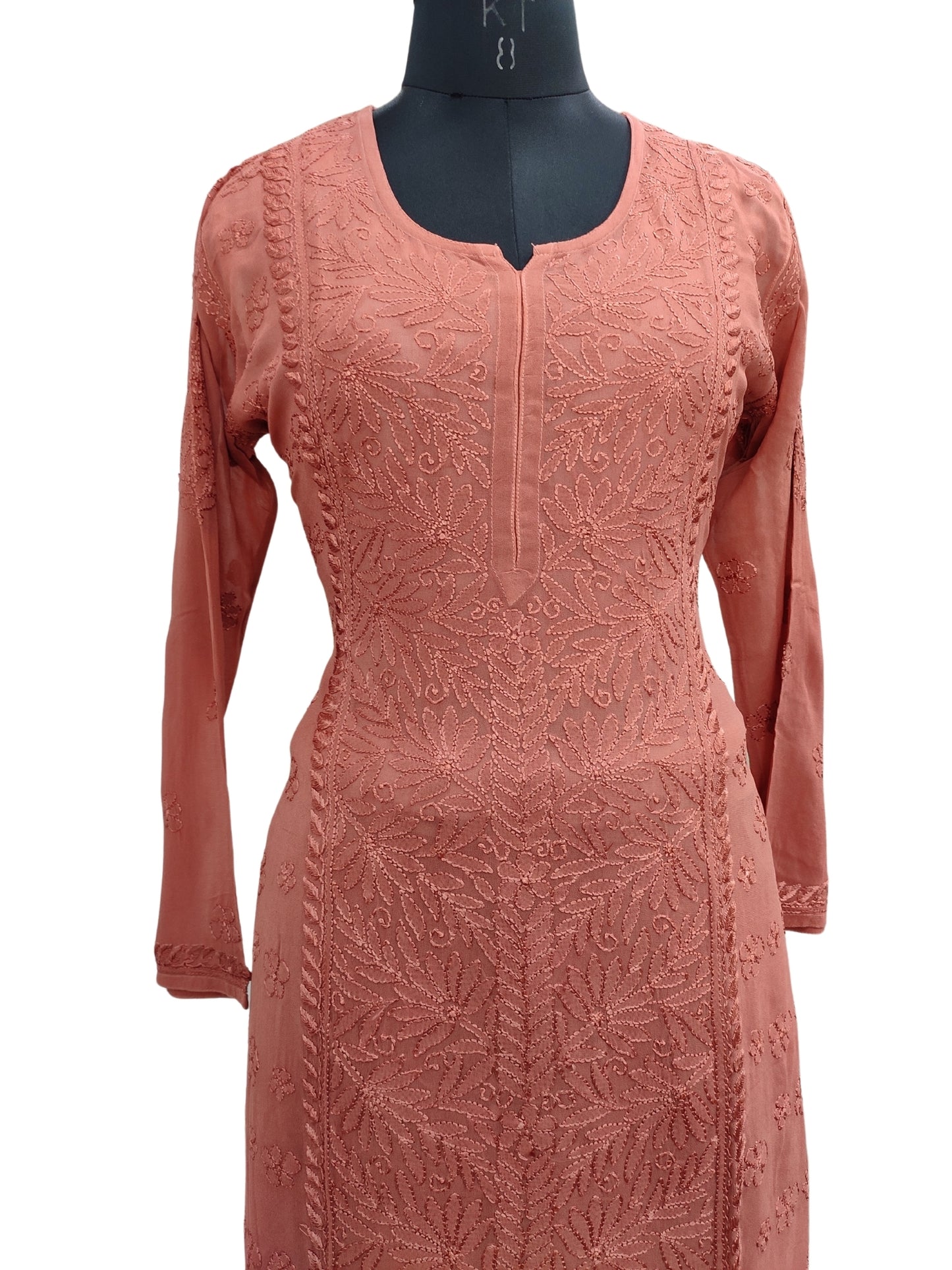 Shyamal Chikan Hand Embroidered Copper Viscose Georgette Lucknowi Chikankari Kurta and Bottom Set - 23674