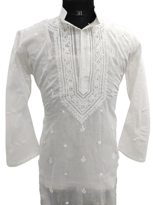 Shyamal Chikan Hand Embroidered White Cotton Lucknowi Chikankari Men's Kurta – S21235