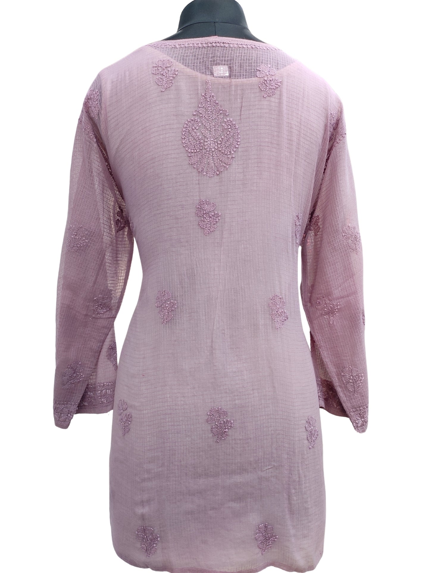 Shyamal Chikan Hand Embroidered Wine Kota Doria Lucknowi Chikankari Short Top -23252