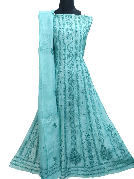 Women's Lucknowi Handcrafted Modal Cotton Chikankari Angrakha Dress -