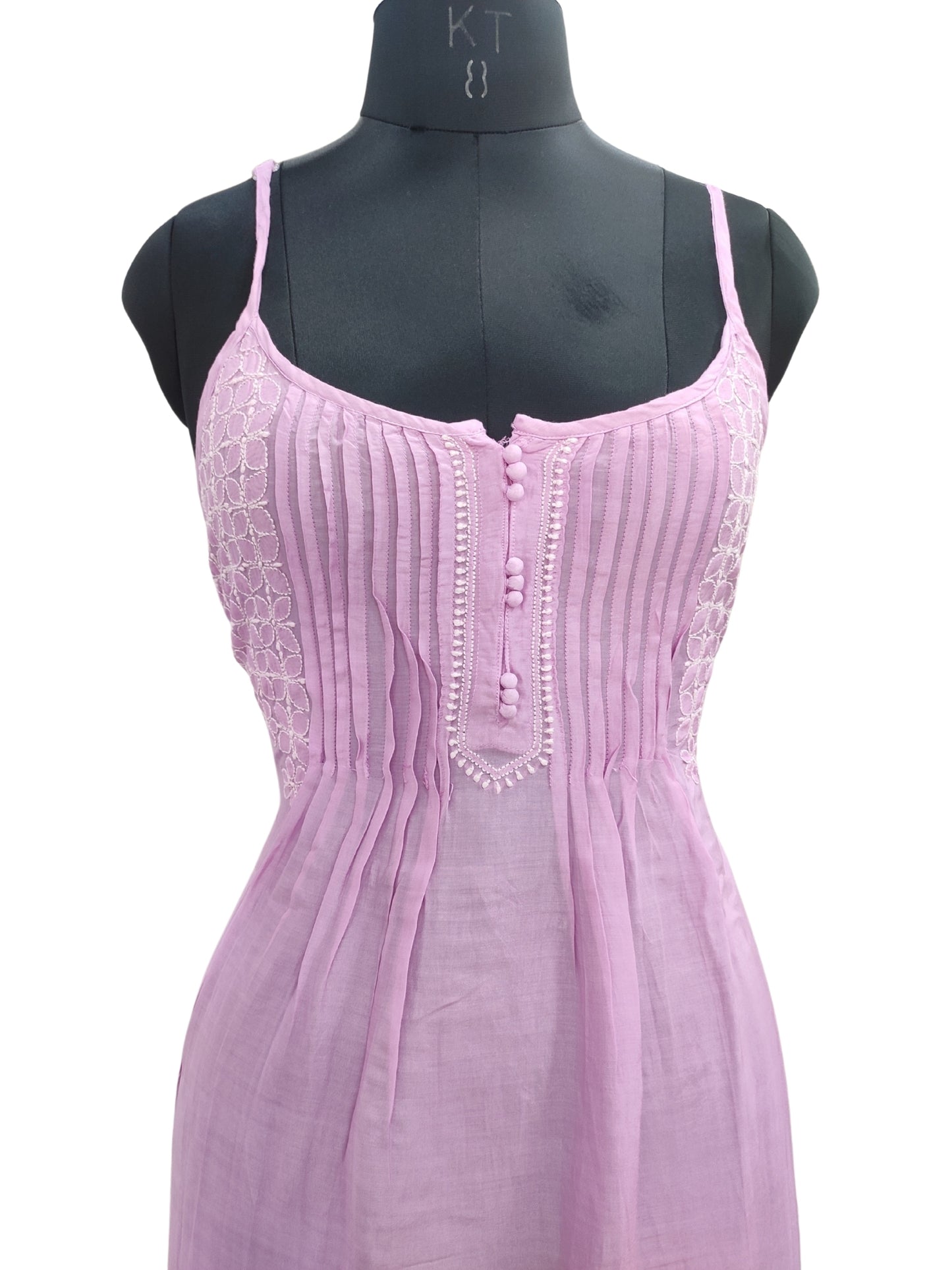 Shyamal Chikan Hand Embroidered Purple Muslin Noodle Strap Lucknowi Chikankari Short Top - S25528