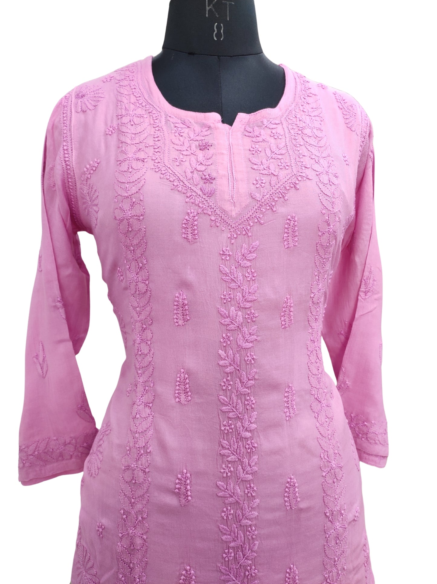 Shyamal Chikan Hand Embroidered Pink Pure Cotton Lucknowi Chikankari Short Top- S22950