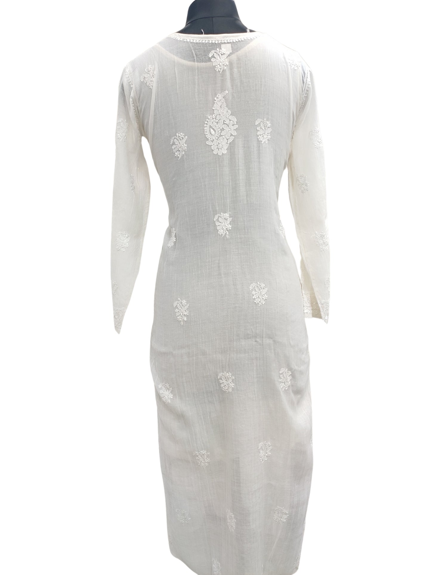 Shyamal Chikan Hand Embroidered White Mul Chanderi Lucknowi Chikankari Kurti - S23913