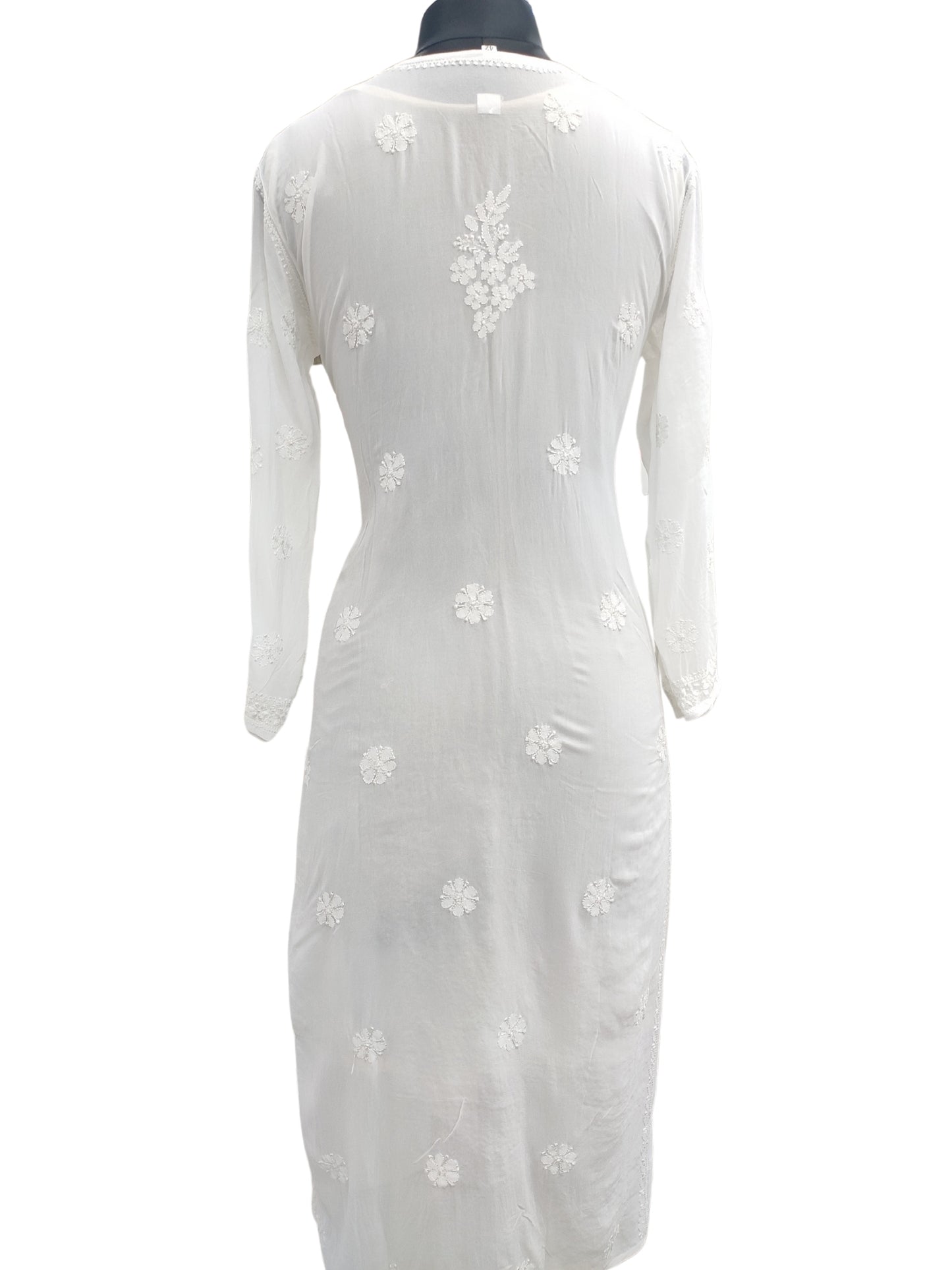 Shyamal Chikan Hand Embroidered White Viscose Georgette Lucknowi Chikankari Kurti - S23906