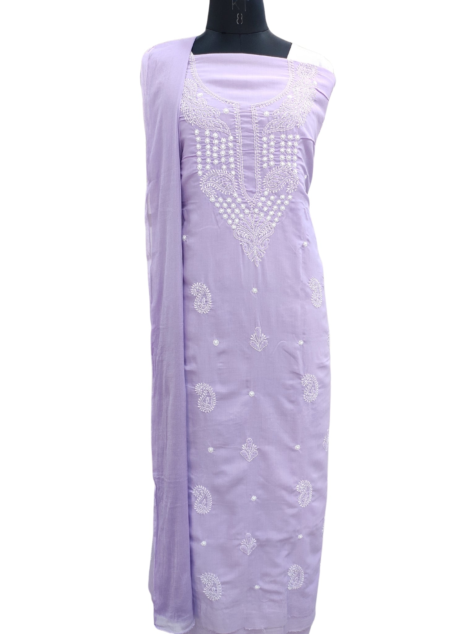 Shyamal Chikan Hand Embroidered Lavender Cotton Lucknowi Chikankari Unstitched Suit Piece 24205