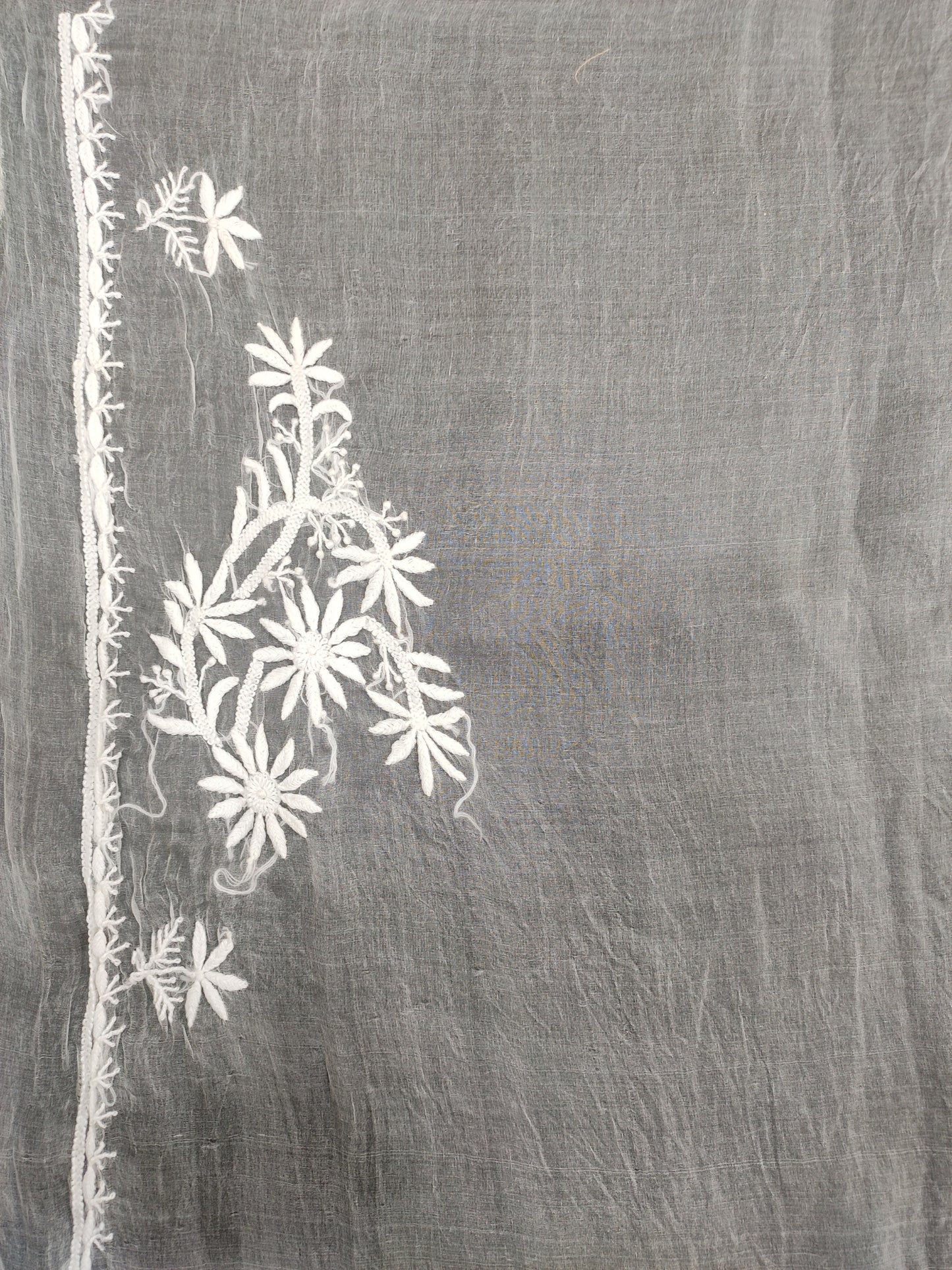 Shyamal Chikan Hand Embroidered White Pure Organza Lucknowi Chikankari Saree With Blouse Piece  - S22310