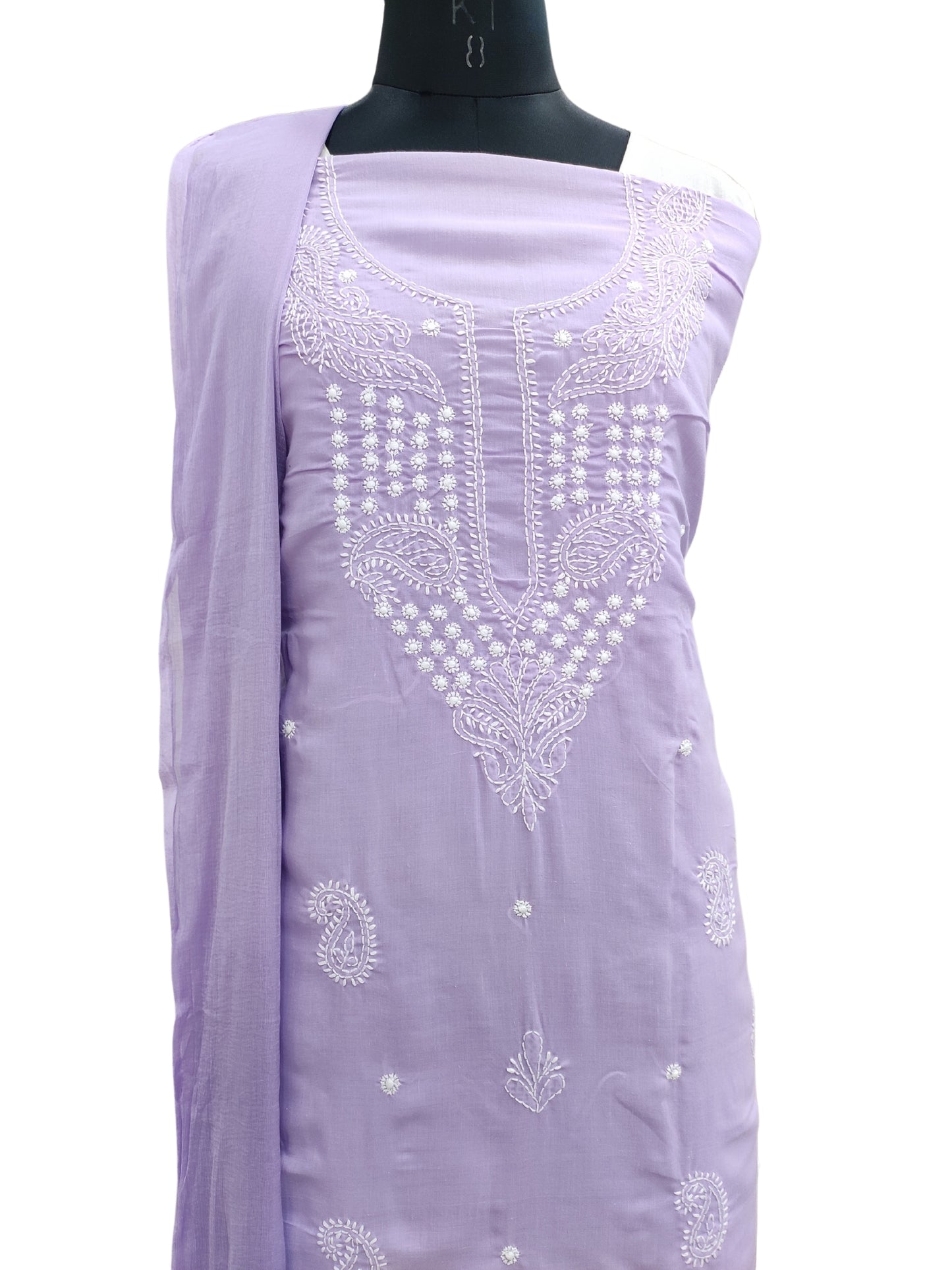 Shyamal Chikan Hand Embroidered Lavender Cotton Lucknowi Chikankari Unstitched Suit Piece - S24205