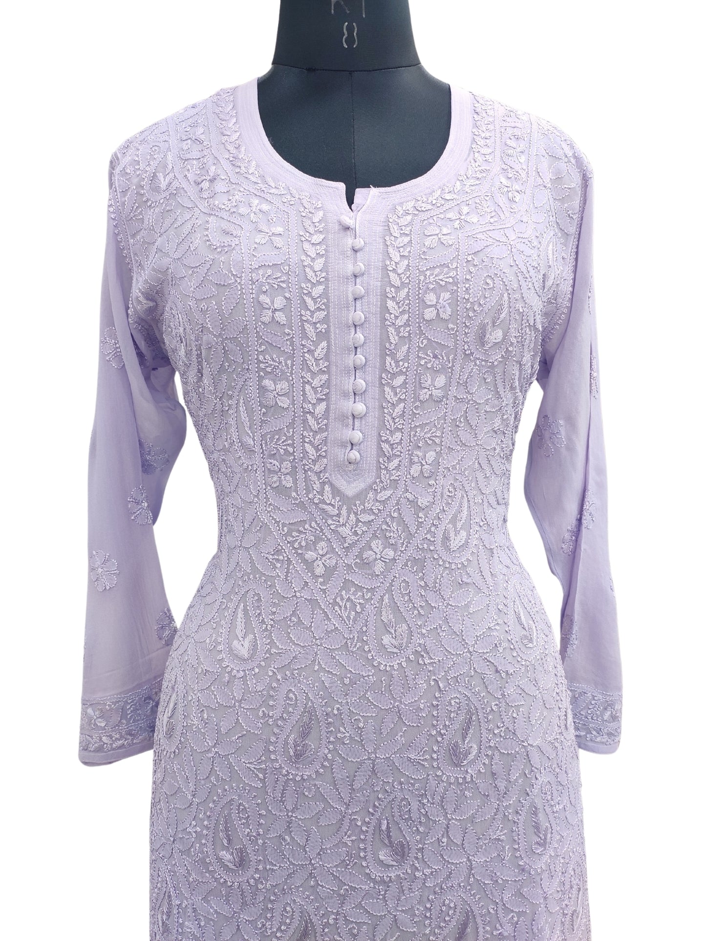 Shyamal Chikan Hand Embroidered Purple Viscose Georgette Lucknowi Chikankari Kurti - 23029