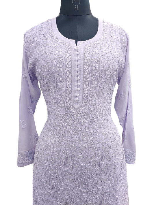 Shyamal Chikan Hand Embroidered Purple Viscose Georgette Lucknowi Chikankari Kurti - S23029