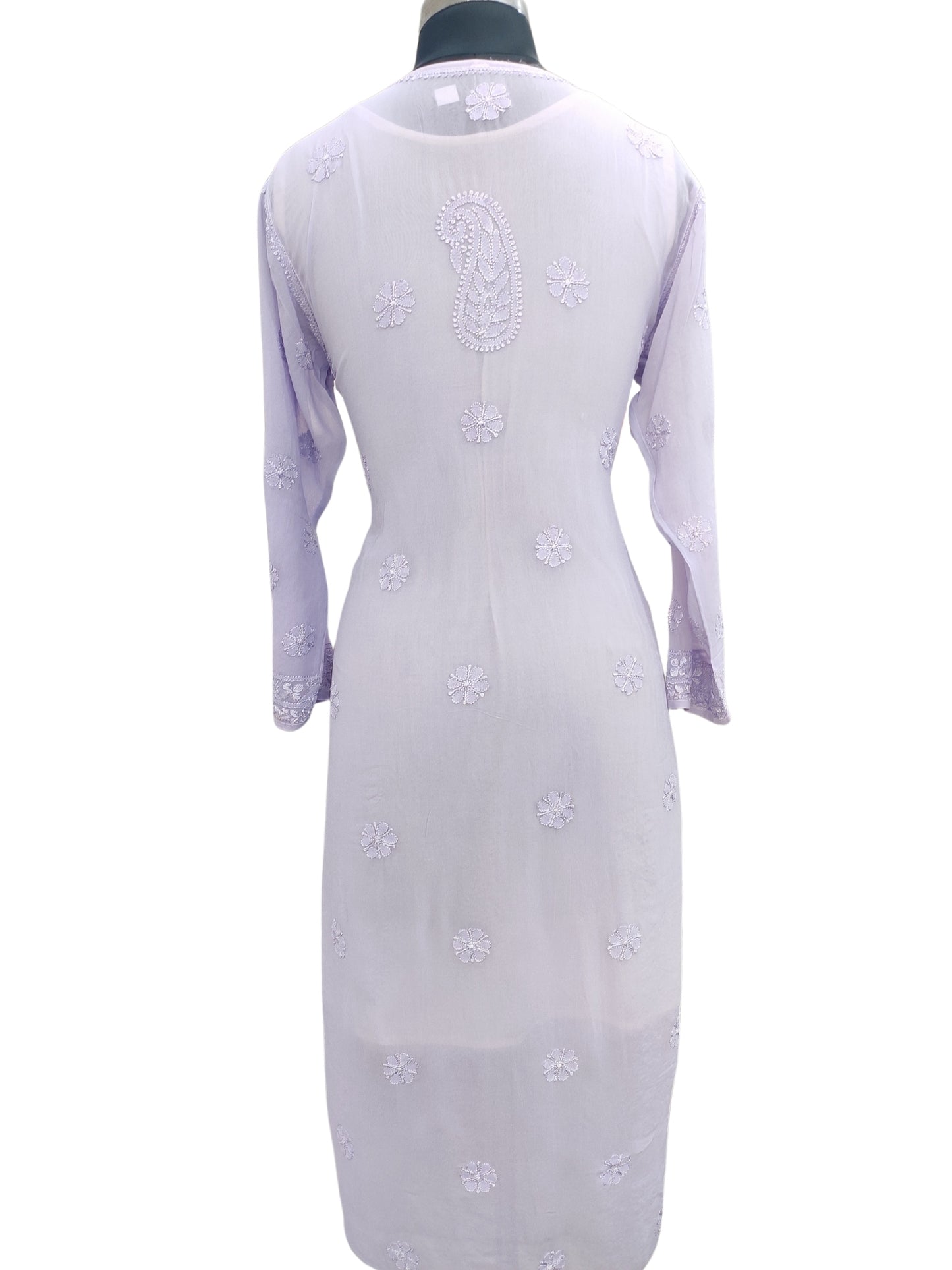 Shyamal Chikan Hand Embroidered Purple Viscose Georgette Lucknowi Chikankari Kurti - 23029