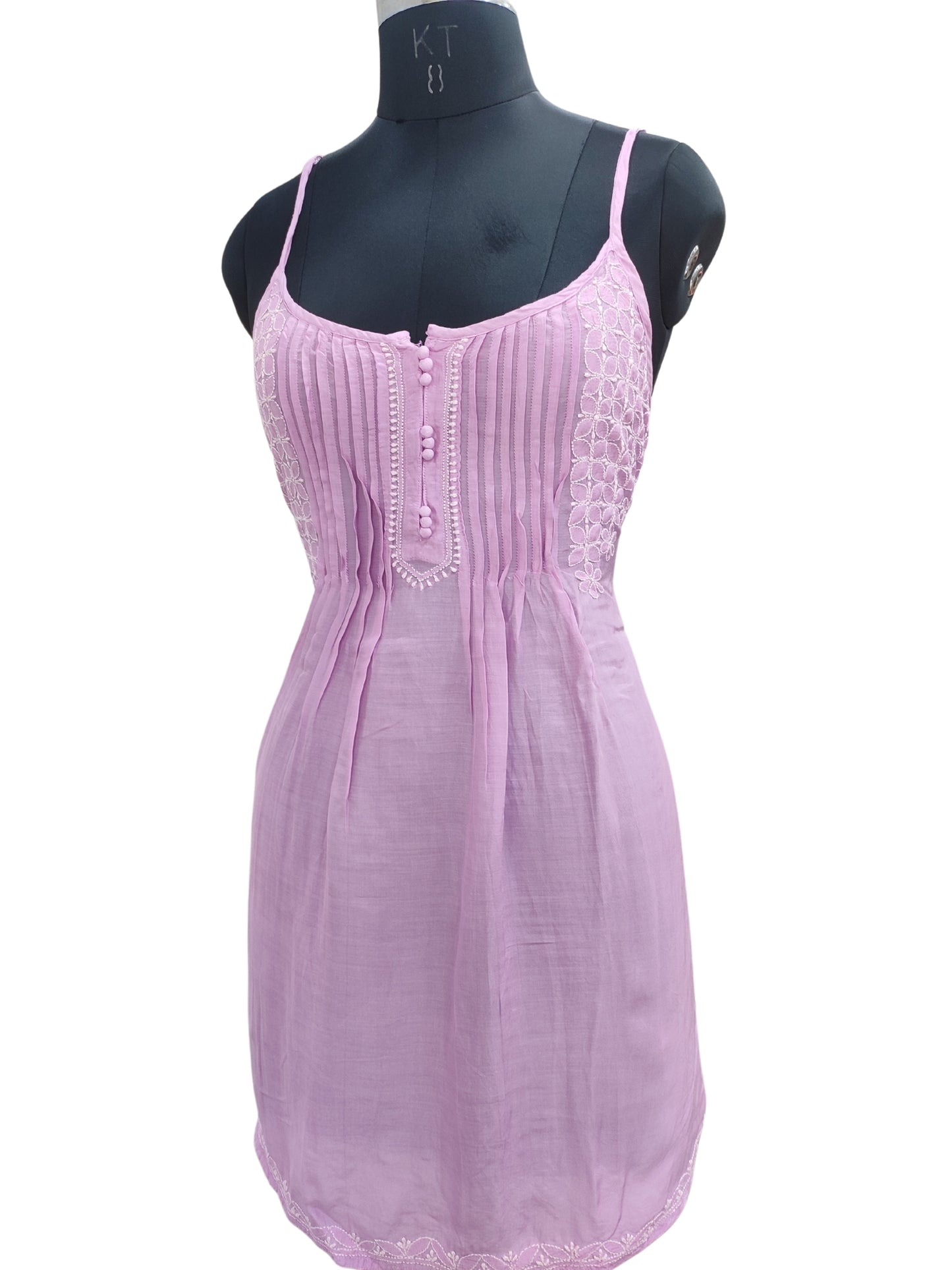 Shyamal Chikan Hand Embroidered Purple Muslin Noodle Strap Lucknowi Chikankari Short Top - S25528