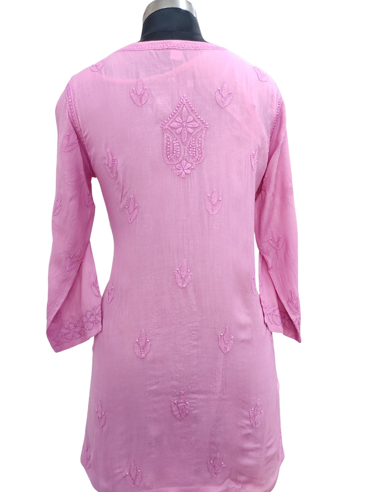 Shyamal Chikan Hand Embroidered Pink Pure Cotton Lucknowi Chikankari Short Top- S22950