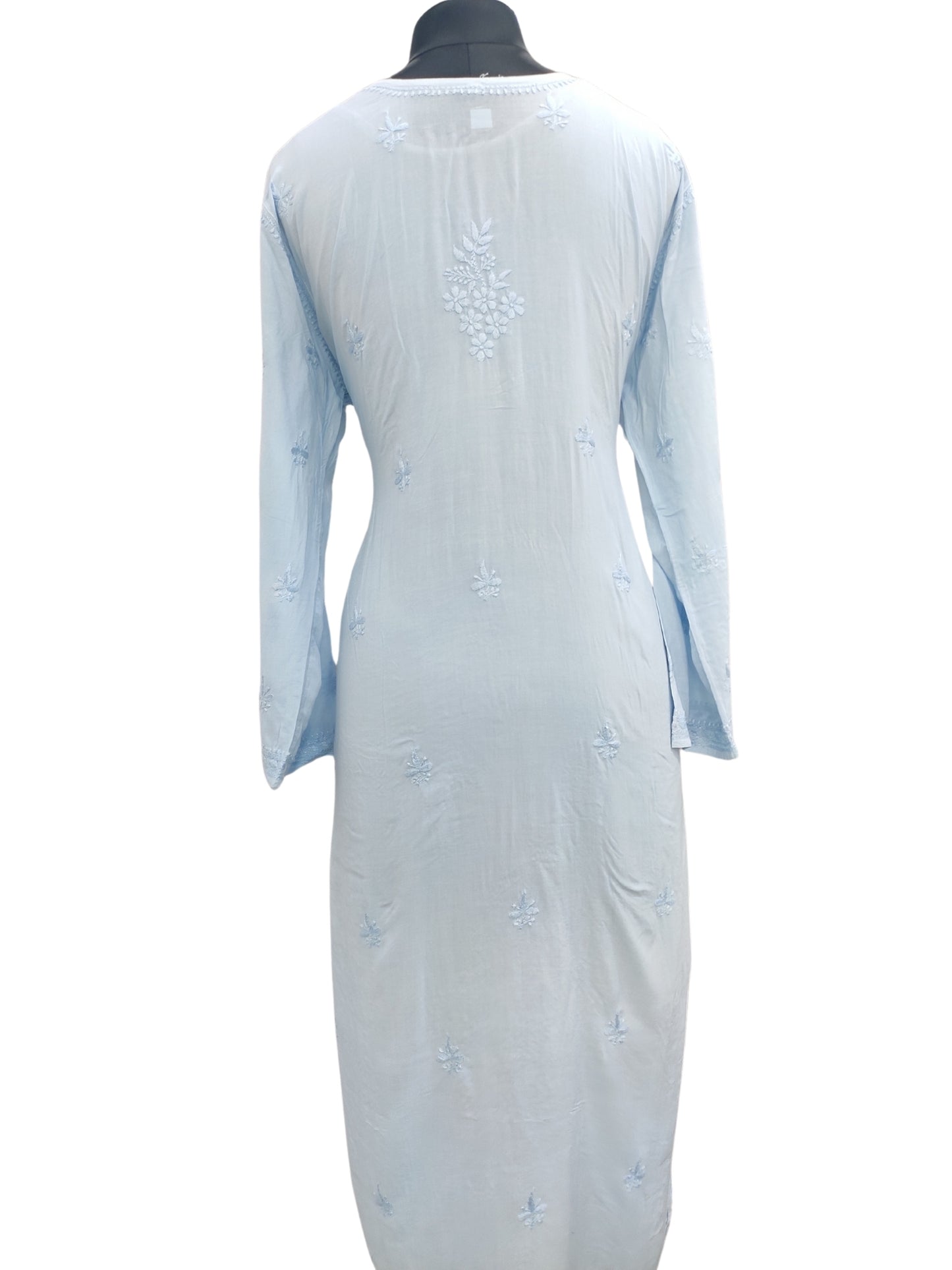 Shyamal Chikan Hand Embroidered Blue Modal Cotton Lucknowi Chikankari Kurti - 23018