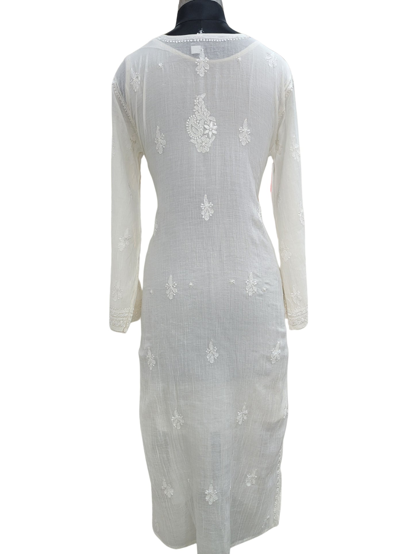 Shyamal Chikan Hand Embroidered White Mul Chanderi Lucknowi Chikankari Kurti - S24708