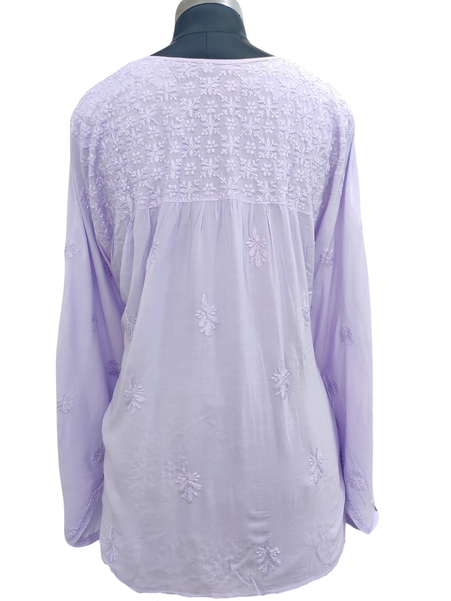 Shyamal Chikan Hand Embroidered Lavender Modal Lucknowi Chikankari Kaftan Short Top- S22820