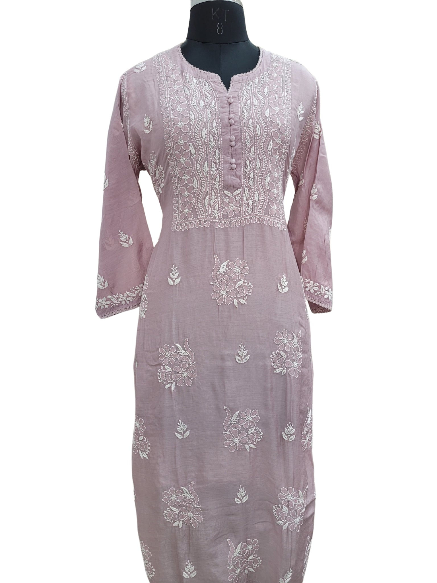 Shyamal Chikan Hand Embroidered Plum Muslin Lucknowi Chikankari Kurti - S24272