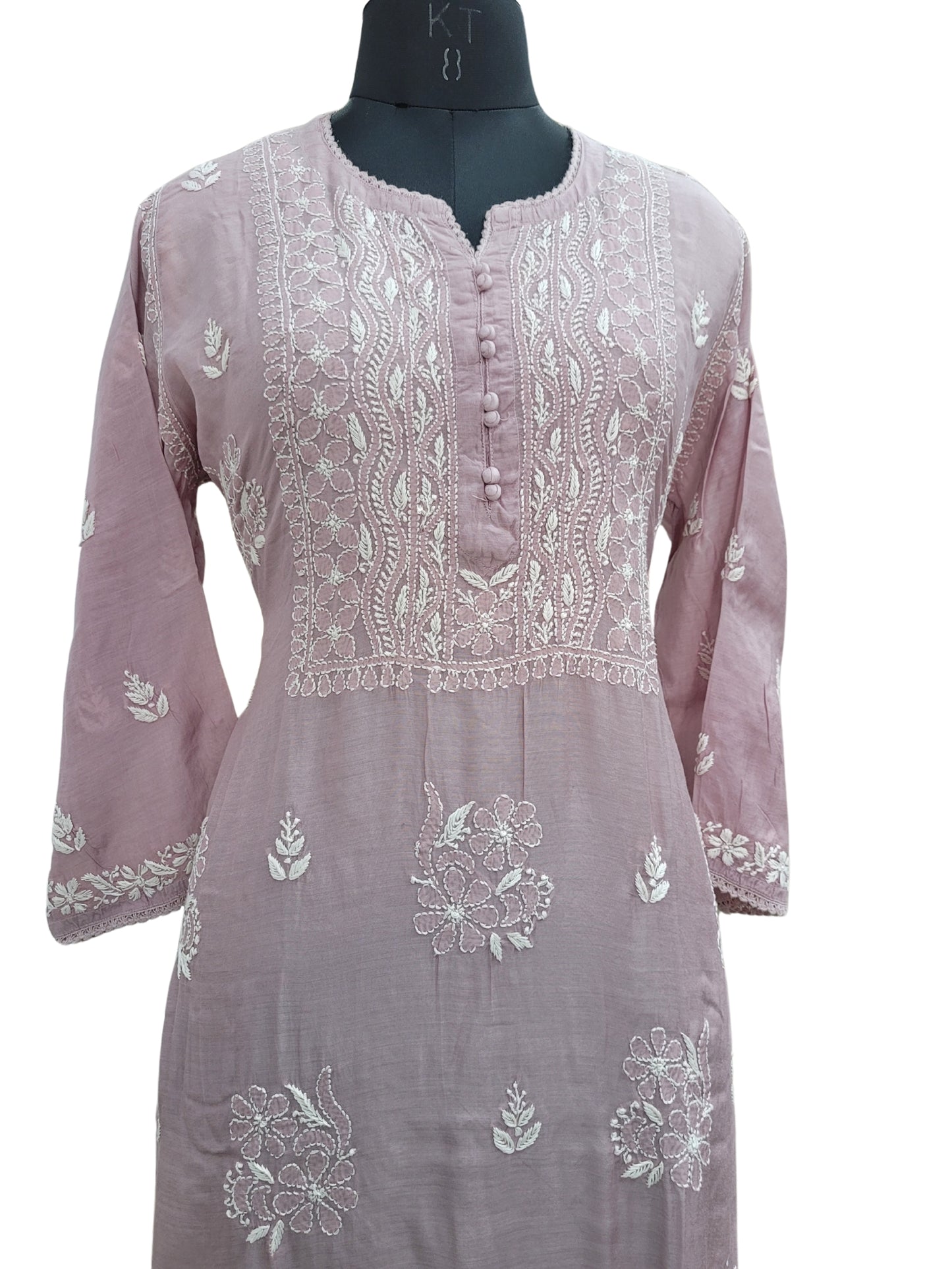 Shyamal Chikan Hand Embroidered Plum Muslin Lucknowi Chikankari Kurti - S24272