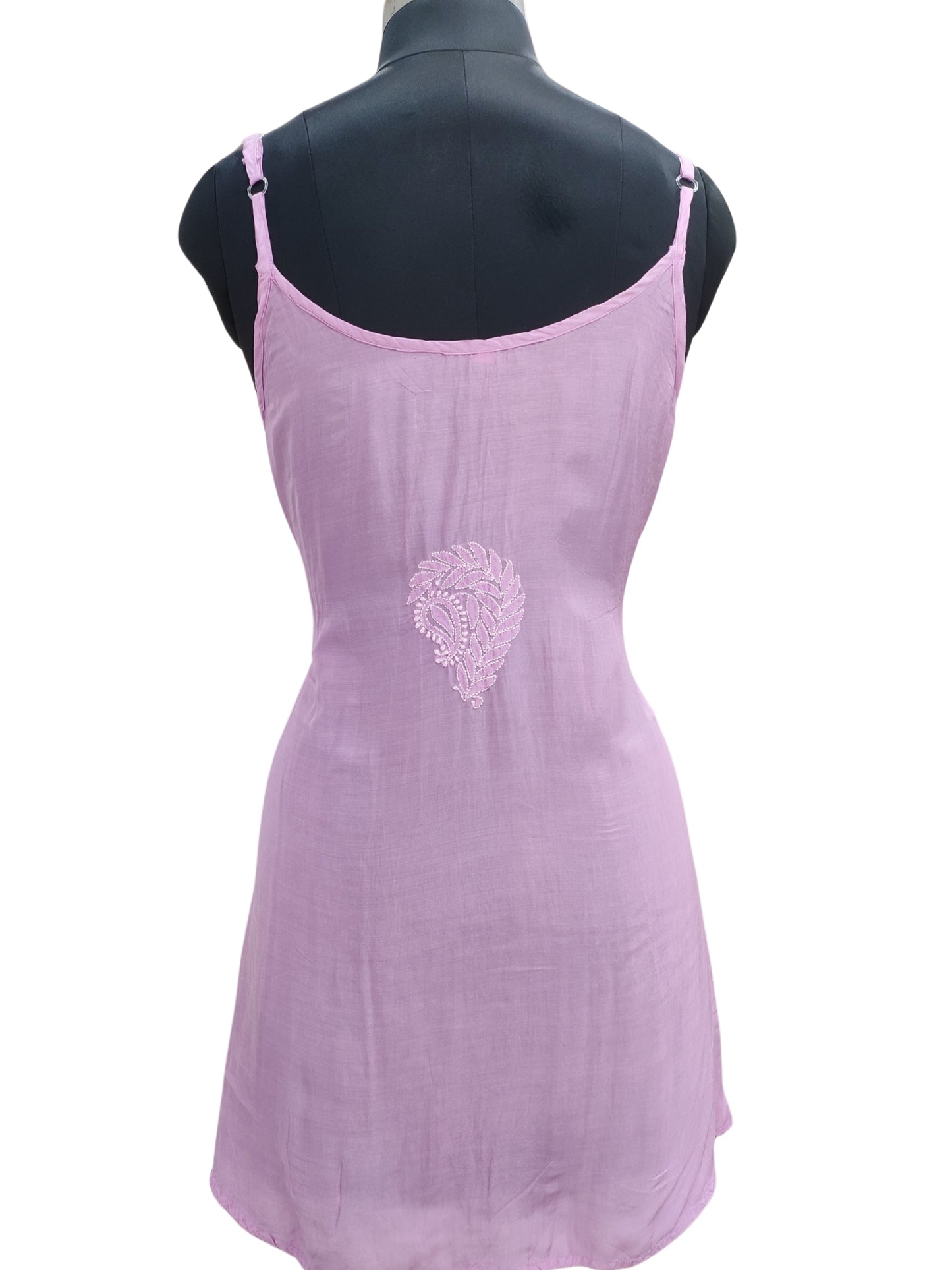 Shyamal Chikan Hand Embroidered Purple Muslin Noodle Strap Lucknowi Chikankari Short Top - S25528