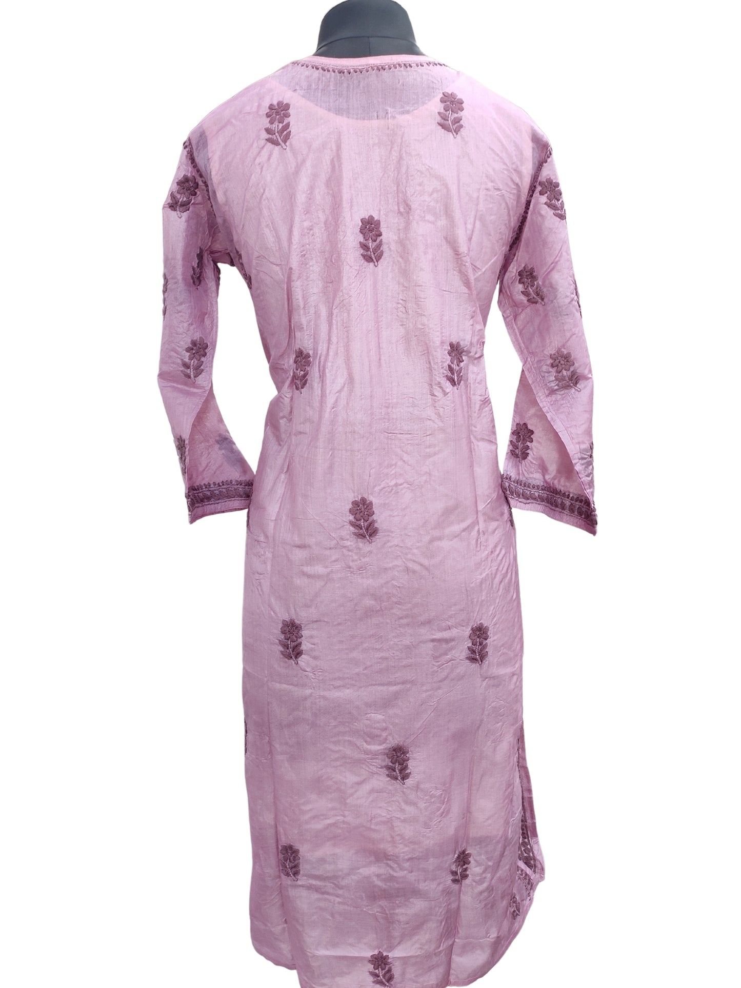 Shyamal Chikan Hand Embroidered Purple Pure Tusser Silk Lucknowi Chikankari Kurti- S24411