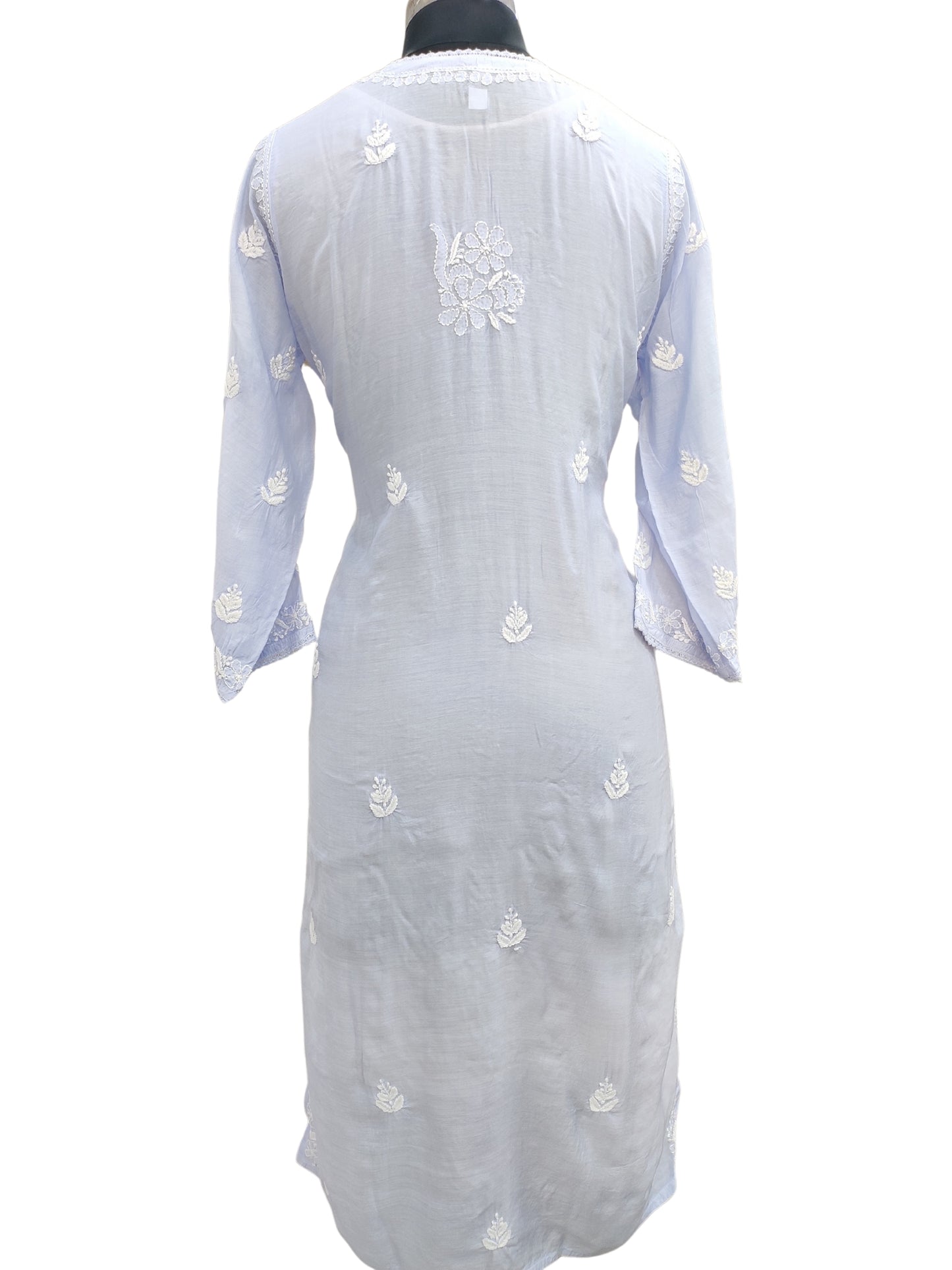 Shyamal Chikan Hand Embroidered Blue Muslin Lucknowi Chikankari Kurti - S24269