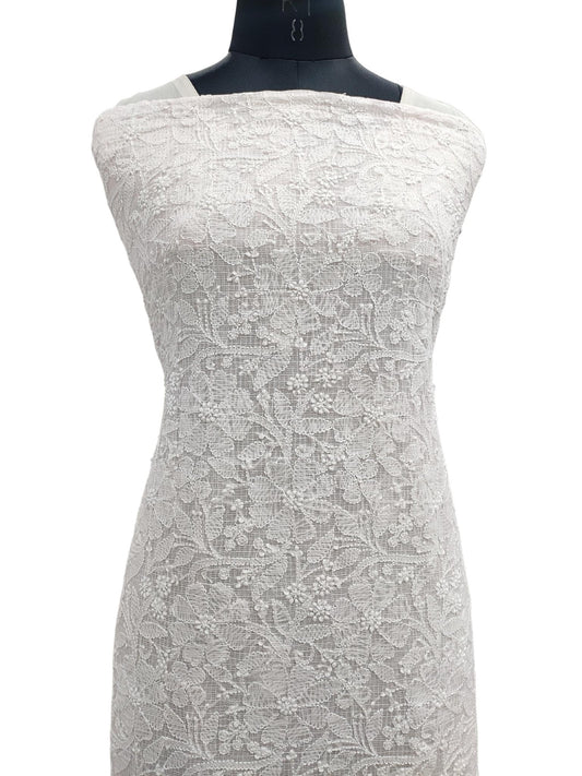 Shyamal Chikan Hand Embroidered Light Pink Kota Lucknowi Chikankari Unstitched Kurta Piece- S16061