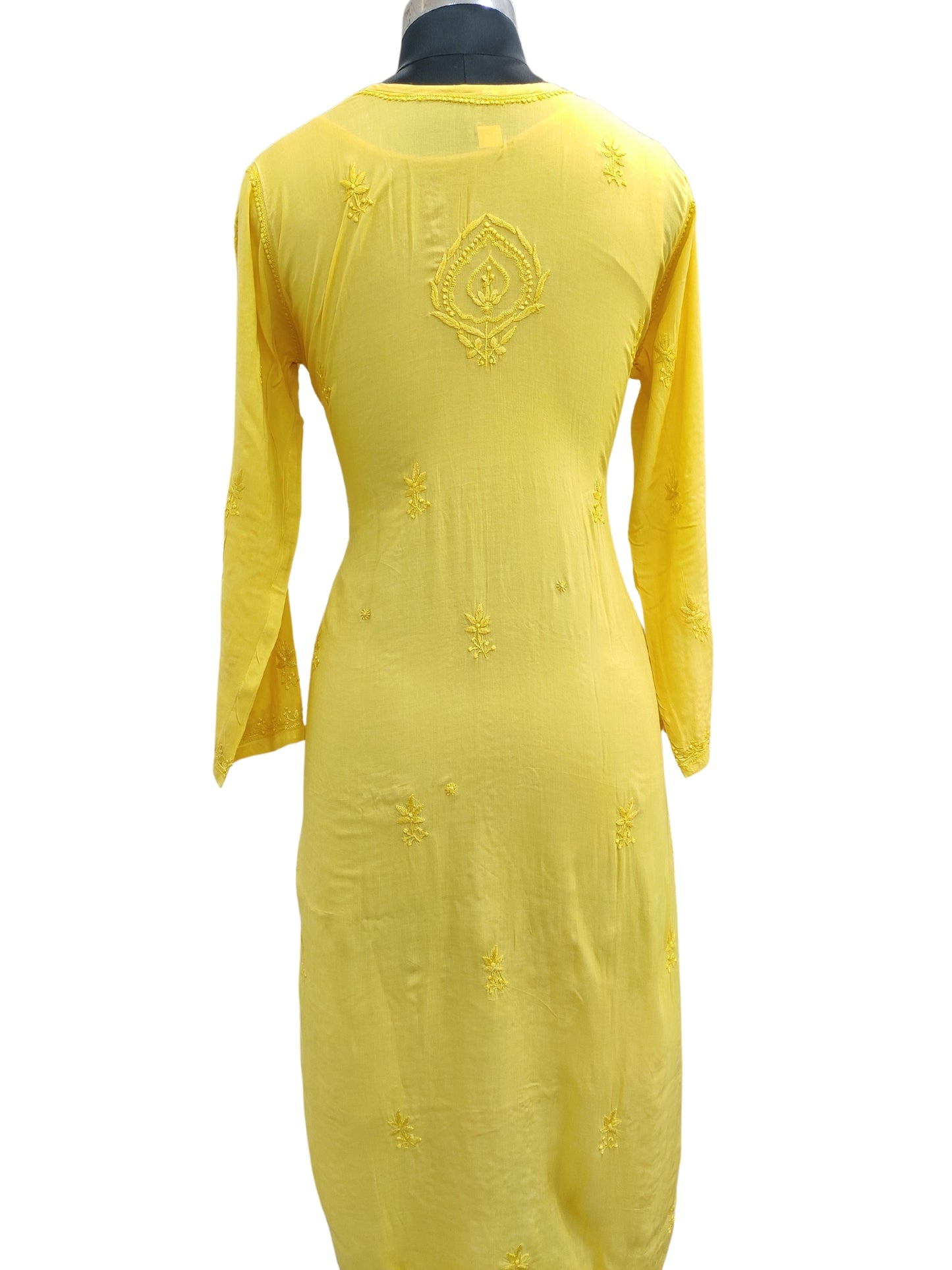 Shyamal Chikan Hand Embroidered Yellow Modal Cotton Lucknowi Chikankari Kurti - S24689