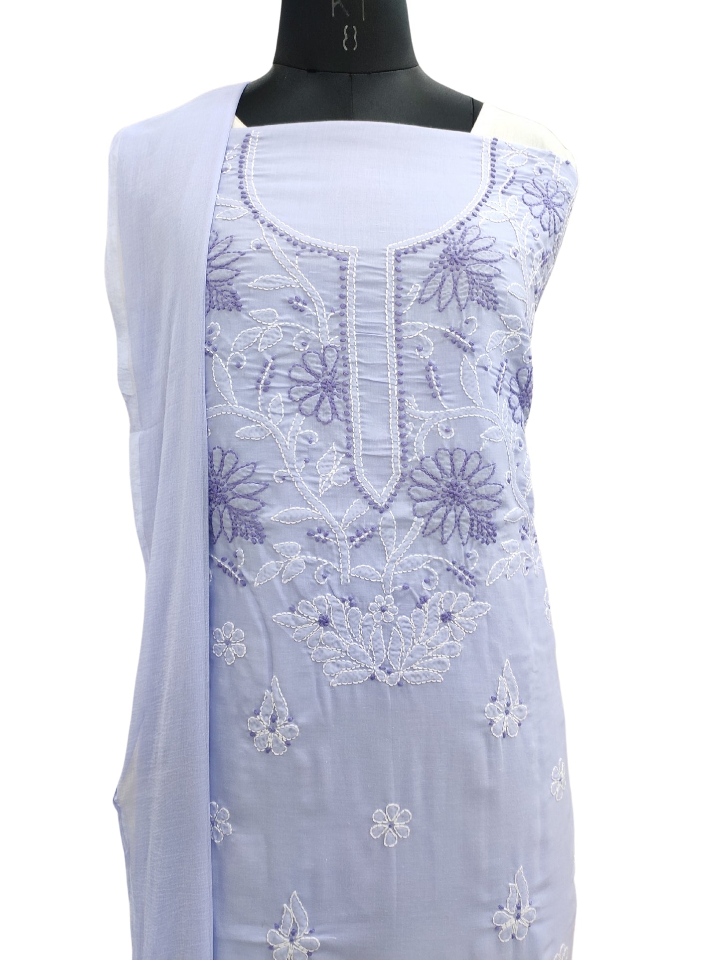 Shyamal Chikan Hand Embroidered Lavender Cotton Lucknowi Chikankari Unstitched Suit Piece - S24171