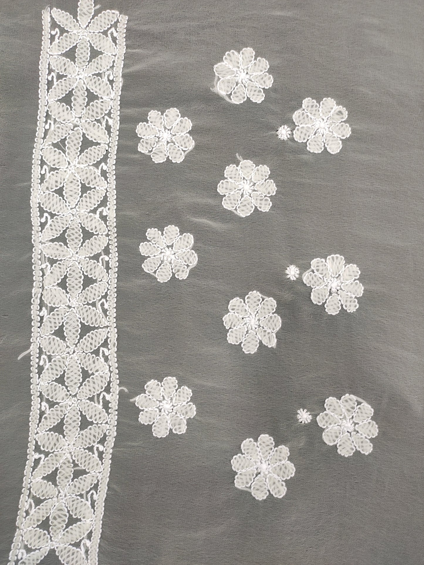 Shyamal Chikan Hand Embroidered Grey Georgette Lucknowi Chikankari Skirt Saree With Blouse Piece - S21930