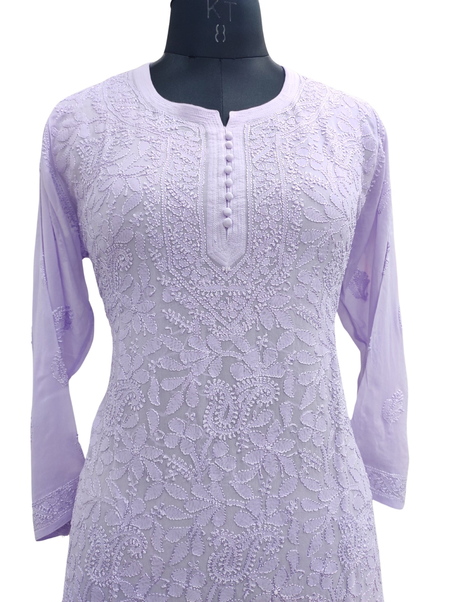 Shyamal Chikan Hand Embroidered Lavender Viscose Georgette Lucknowi Chikankari Short Top 23567