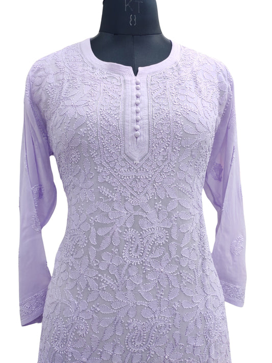 Shyamal Chikan Hand Embroidered Lavender Viscose Georgette Lucknowi Chikankari Short Top - S23567