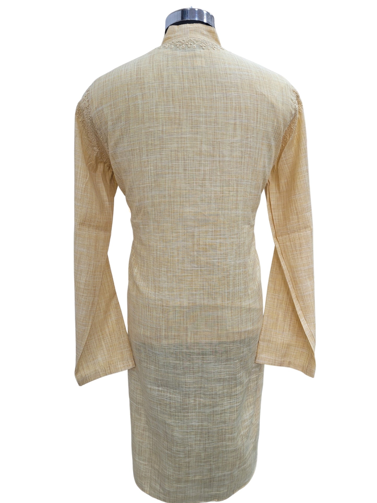 Shyamal Chikan Hand Embroidered Beige Cotton Lucknowi Chikankari Men's Kurta - S25175