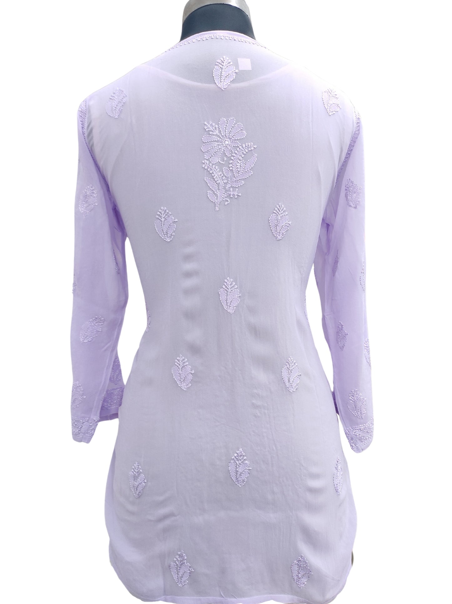 Shyamal Chikan Hand Embroidered Lavender Viscose Georgette Lucknowi Chikankari Short Top 23567