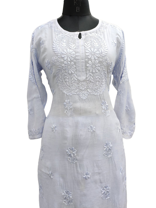 Shyamal Chikan Hand Embroidered Purple Muslin Lucknowi Chikankari Kurta and Bottom Set - S26239