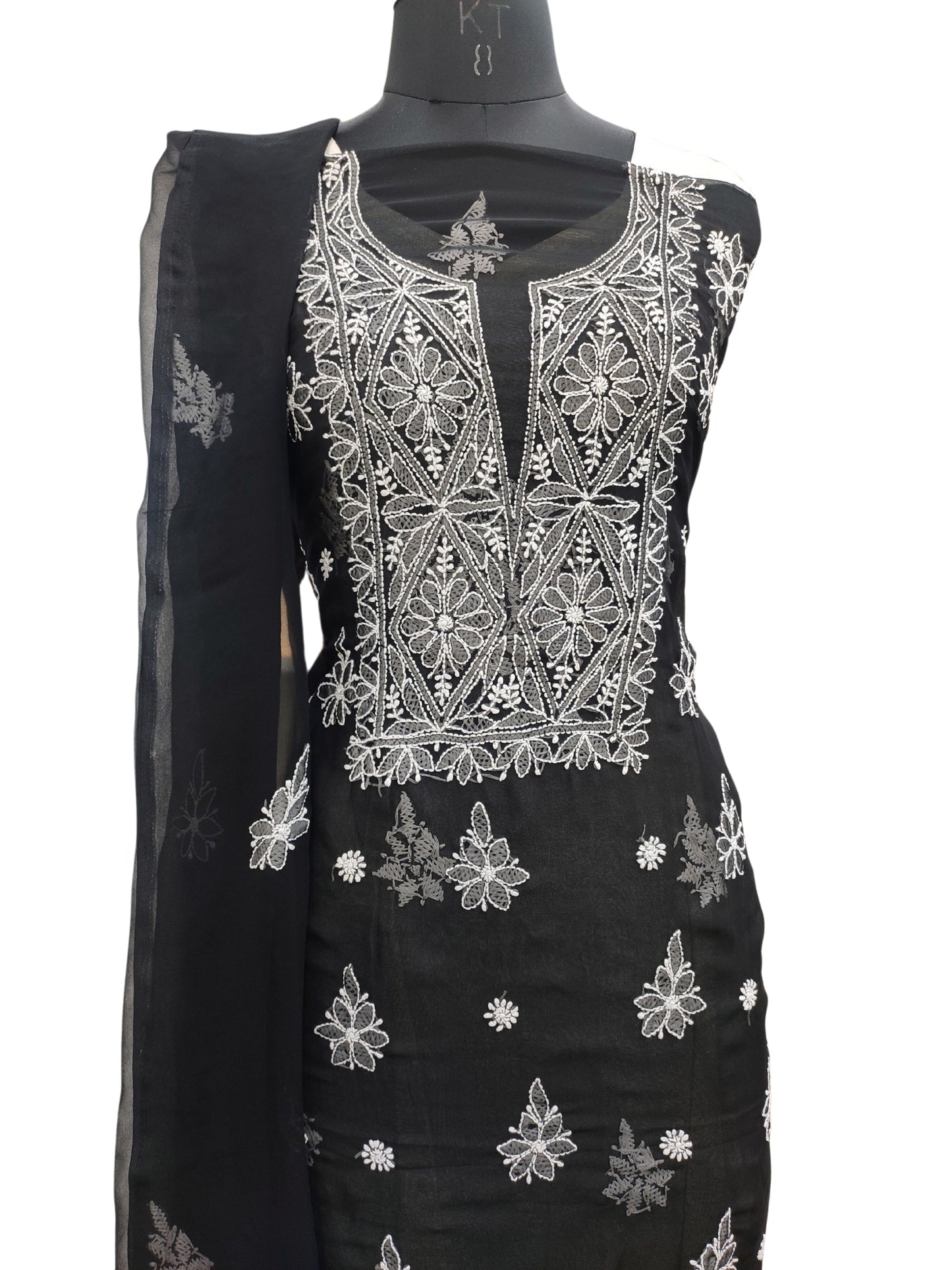 Shyamal Chikan Hand Embroidered Black Georgette Lucknowi Chikankari Unstitched Suit Piece - 24011