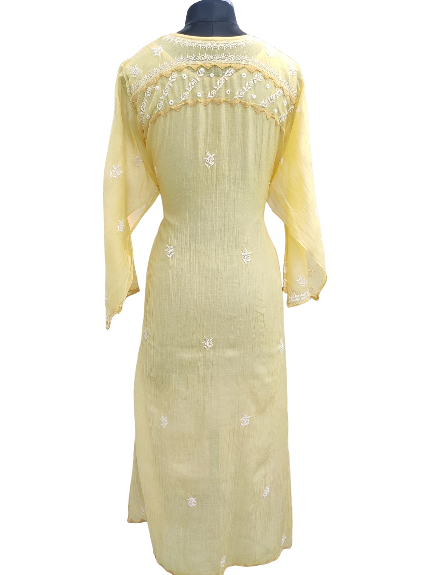 Shyamal Chikan Hand Embroidered Yellow Mul Chanderi Lucknowi Chikankari semi stitched Suit Piece With Daraz Work (Kurta Dupatta Set) - S25087