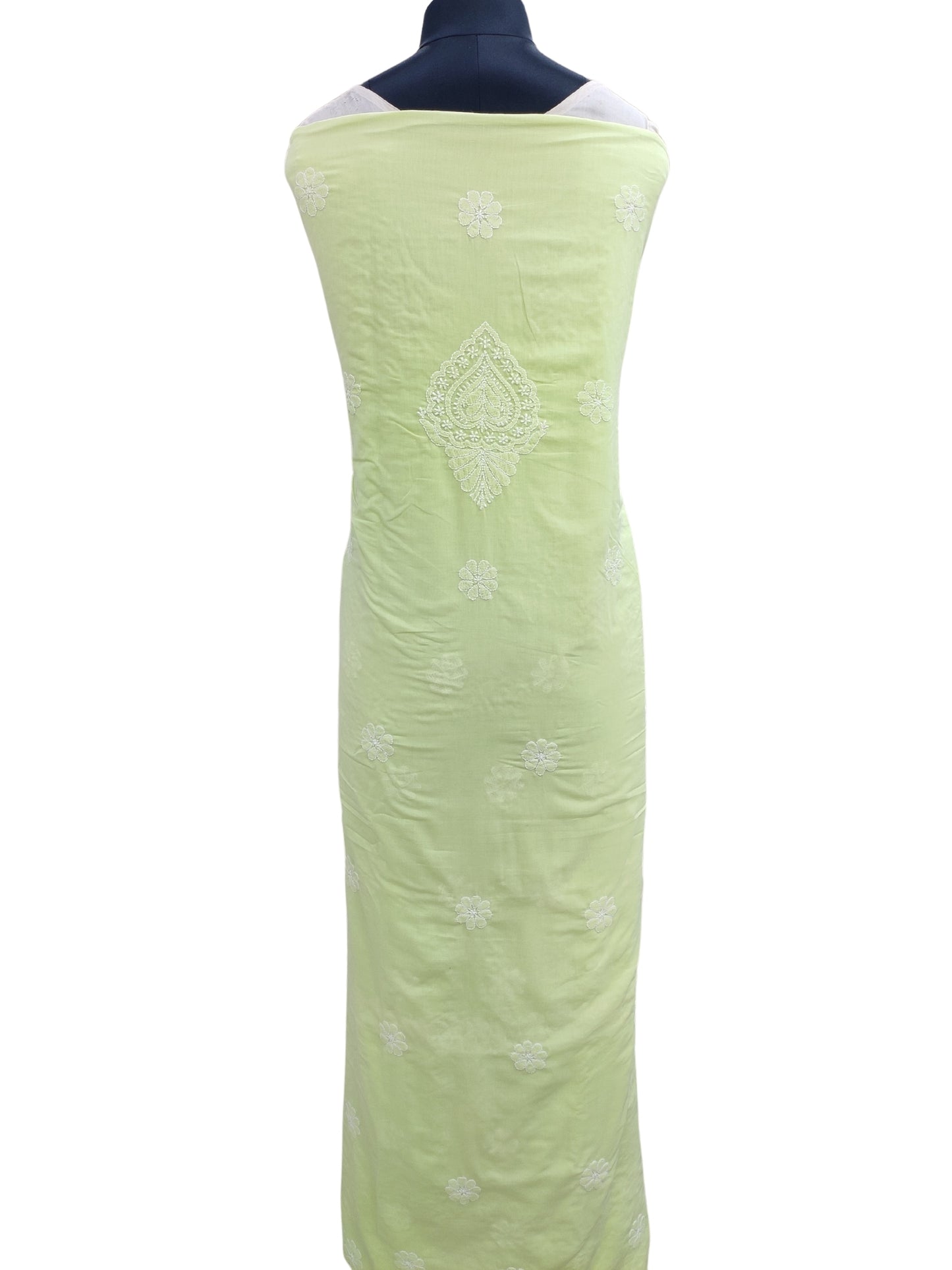 Shyamal Chikan Hand Embroidered Green Cotton Lucknowi Chikankari Unstitched Suit Piece With Jaali Work- S21882