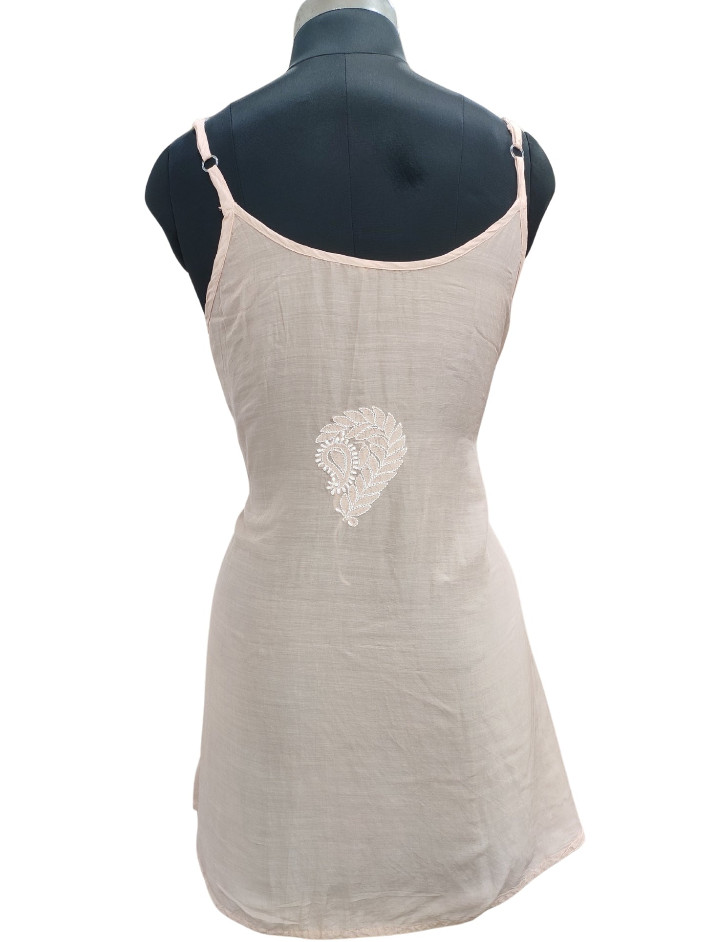 Shyamal Chikan Hand Embroidered Beige Muslin Noodle Strap Lucknowi Chikankari Short Top - S25522